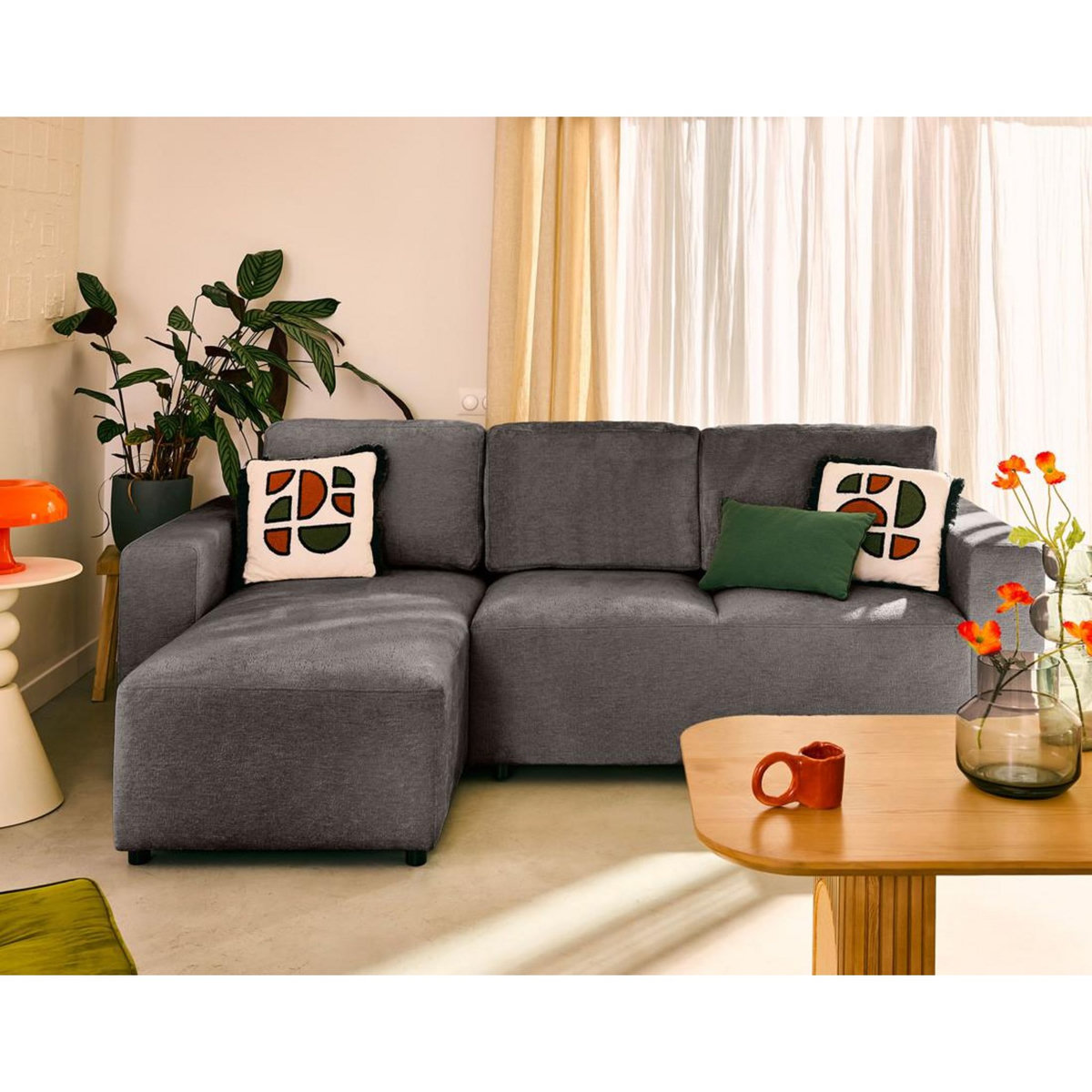 LISA DESIGN Livy - canapé d'angle réversible 4 places convertible avec coffre en velours texturé