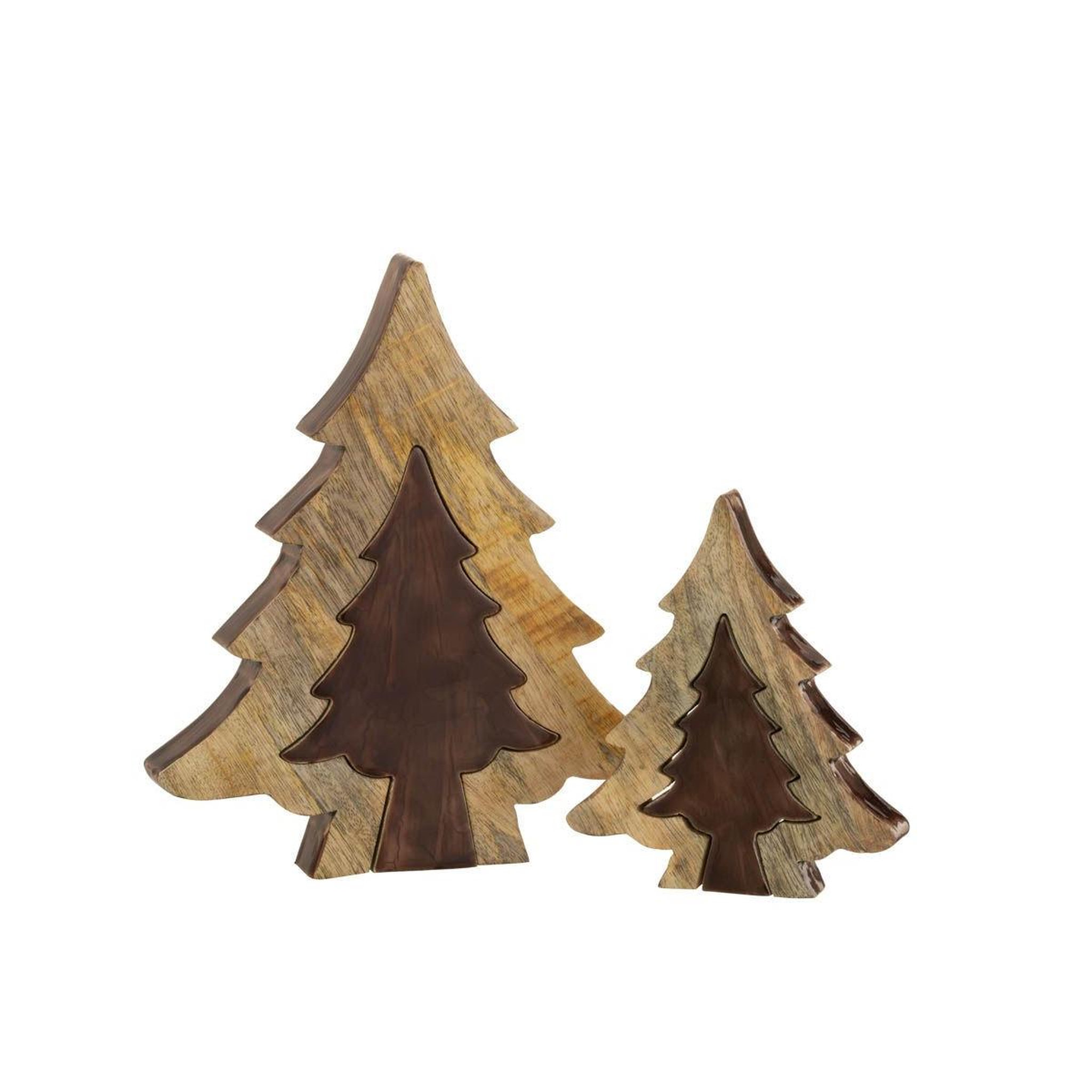 Voir la diapositive 2 : J-LINE Sapin de noël à poser  puzzle  30cm marron & naturel