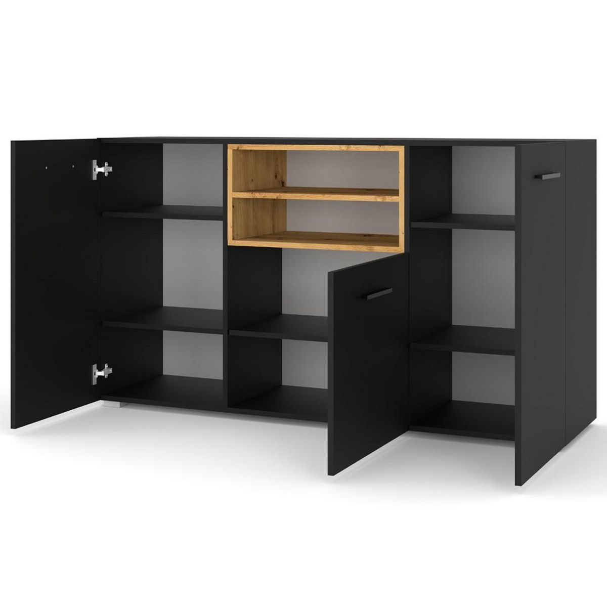 BEST MOBILIER Leolio - buffet bas - noir et effet bois - 151 cm