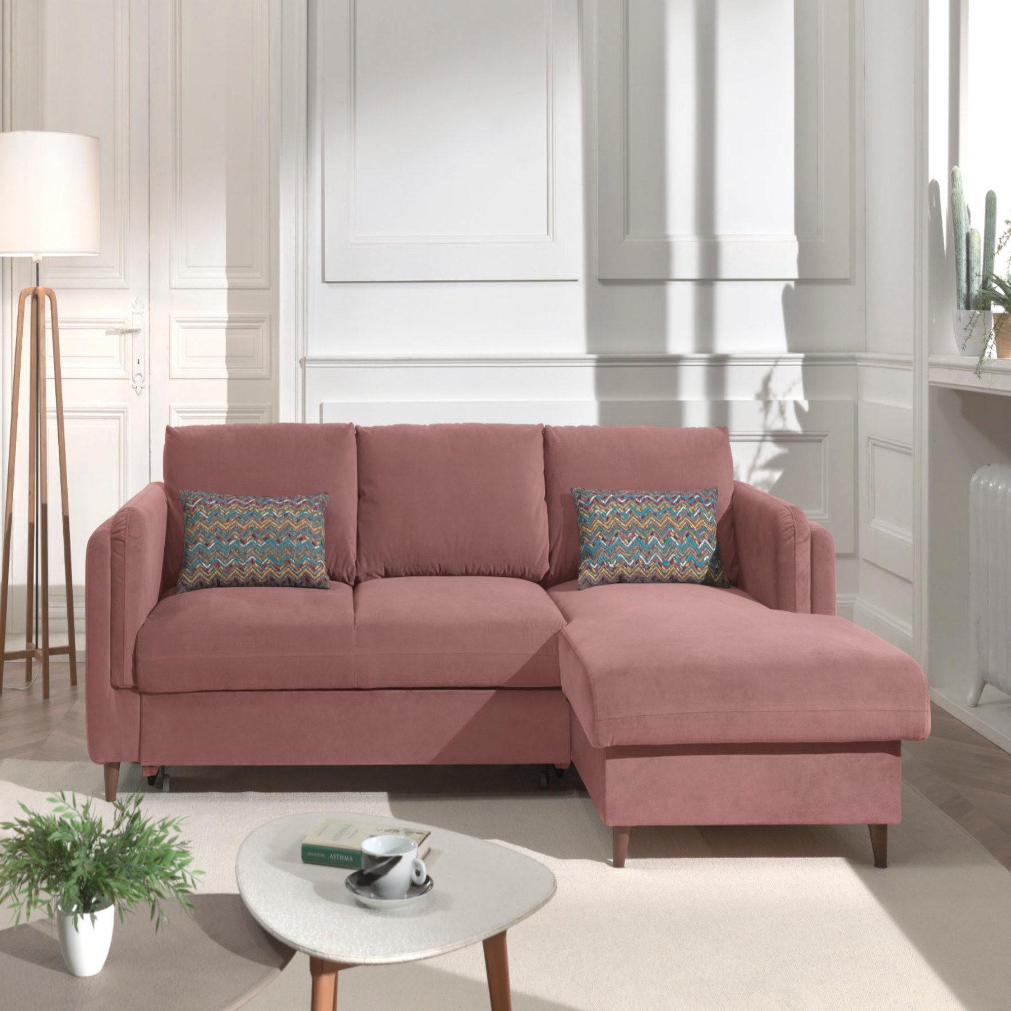 Voir la diapositive 2 : BEST MOBILIER Brooke - canapé d'angle droit - convertible avec coffre - 4 places - en velours
