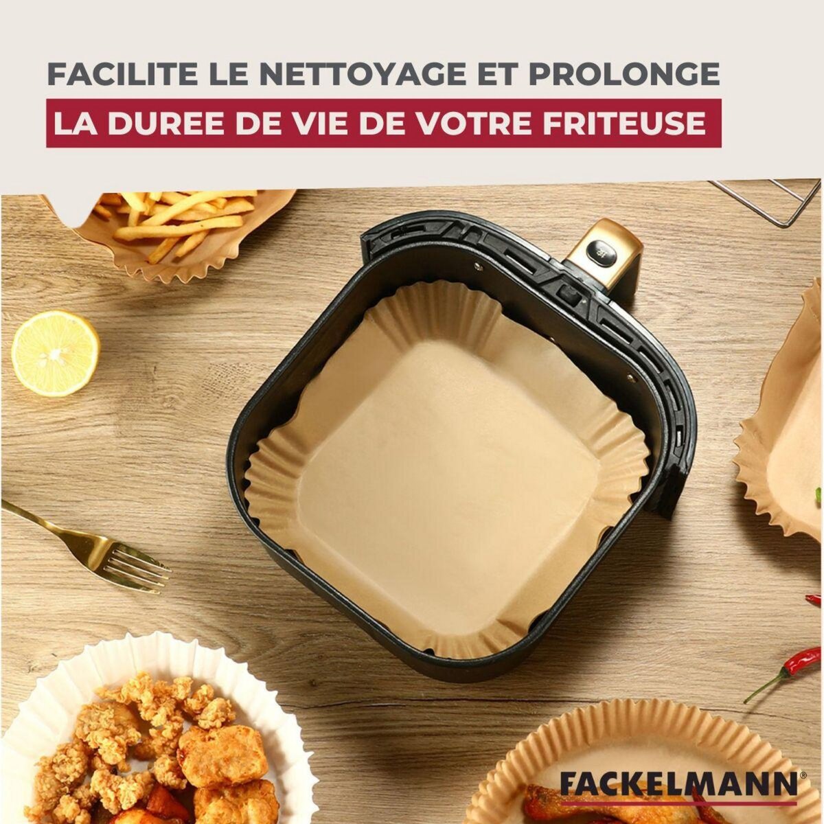 Fackelmann 50 Moules en papier antiadhésif pour friteuse air fryer sans huile carrés 20 cm Fackelmann