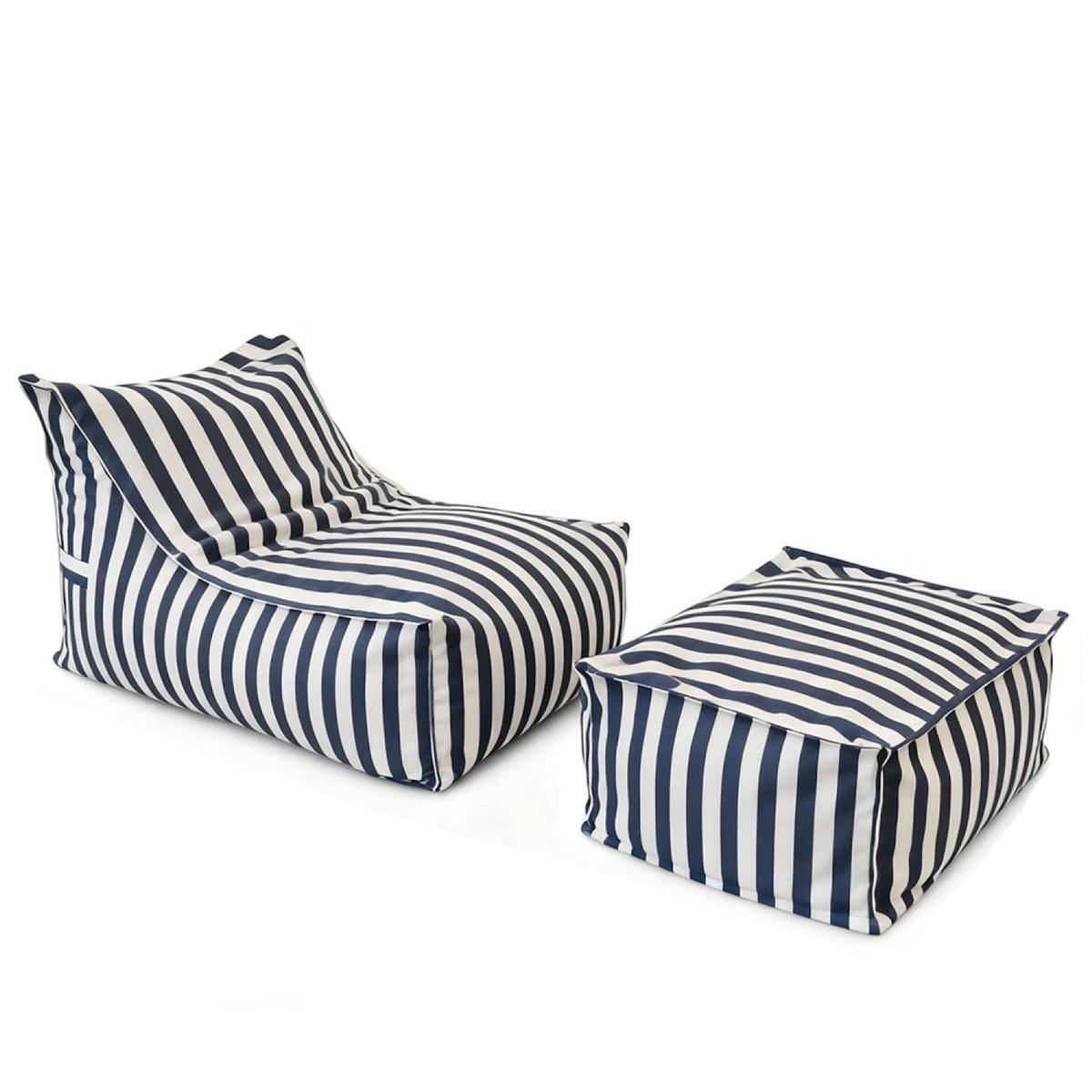 CONCEPT USINE Ensemble de poufs d'extérieur rayés bleu déperlant et POSITANO