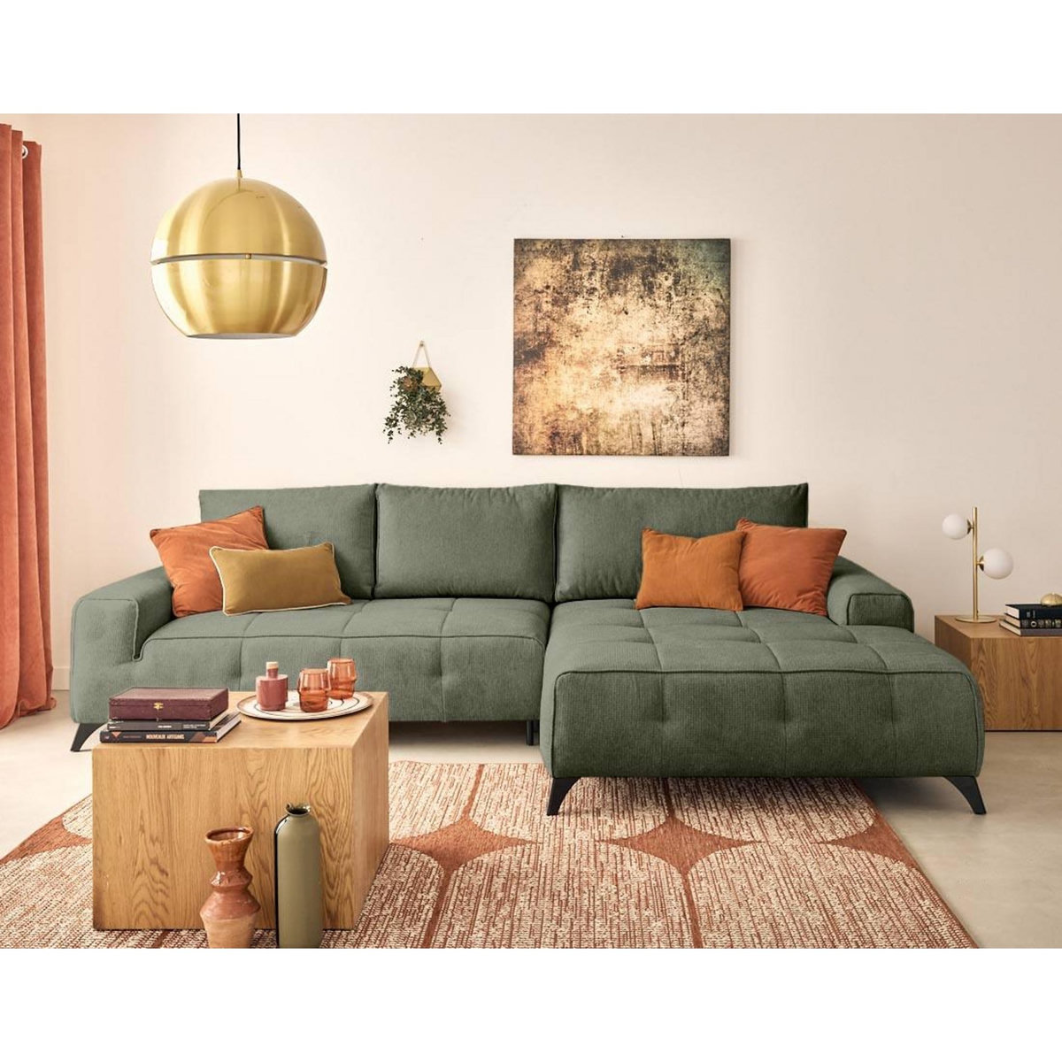 LISA DESIGN Rimini - canapé d'angle droit 4 places convertible avec coffre en tissu texturé