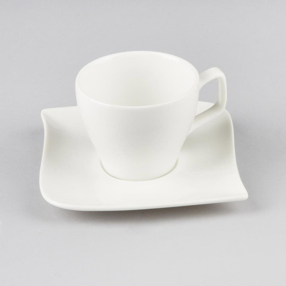 SECRET DE GOURMET Lot de 6 Tasses à Café & Soucoupe  Vague  12cm Blanc