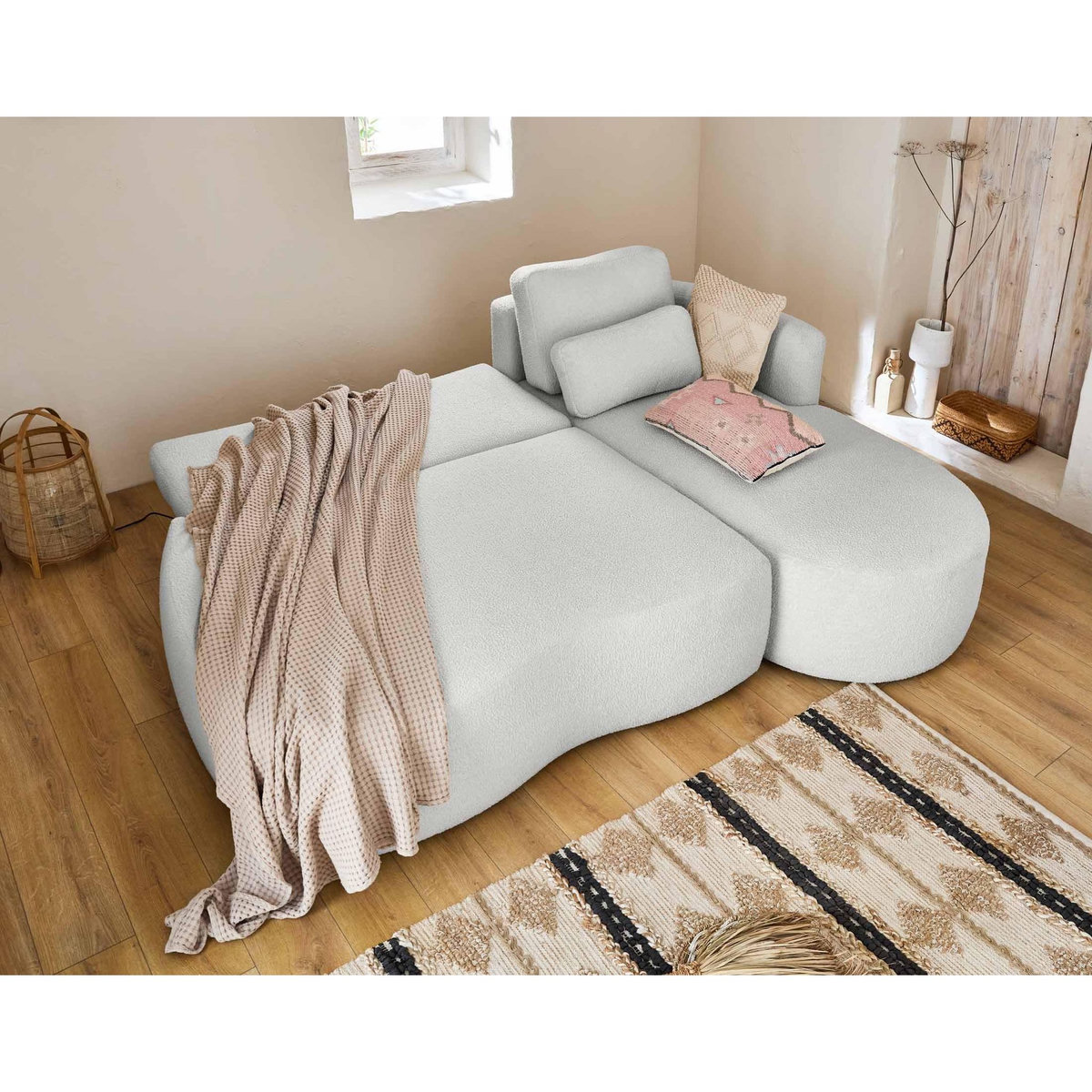 LISA DESIGN Mahina - canapé d'angle droit - 4 places - convertible avec coffre - en tissu bouclette