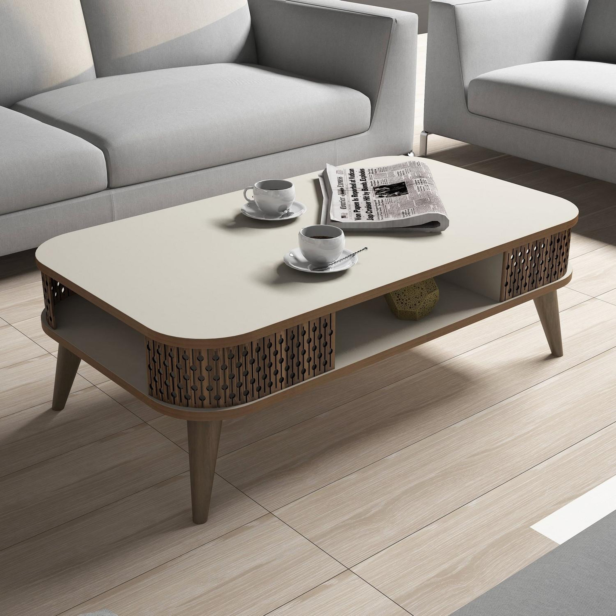 Voir la diapositive 4 : Habitat et Jardin Table basse en bois  eylül  - 105 x 60 x 34 cm - crème