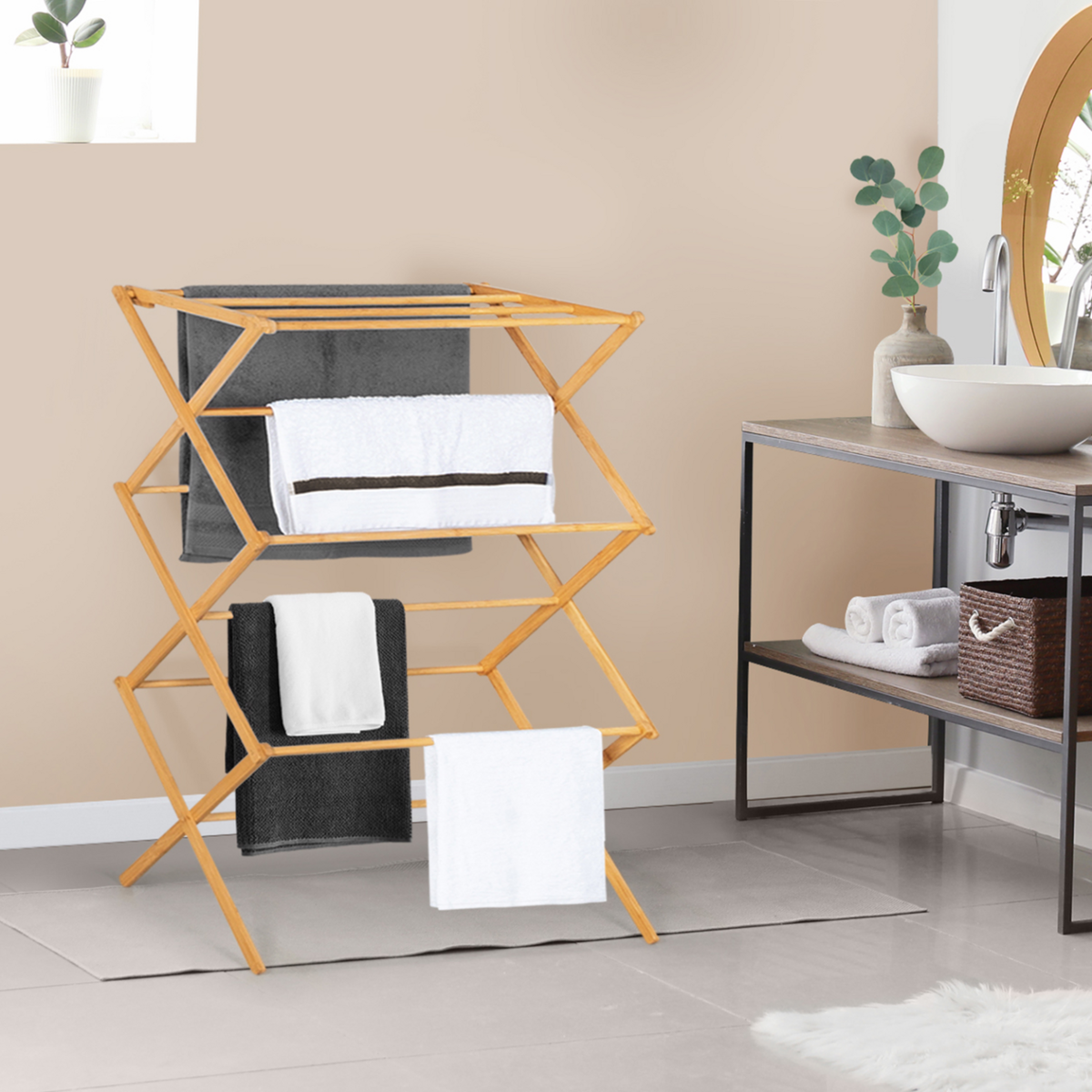 ID MARKET Séchoir à linge accordéon RITA capacité 7M en bambou