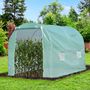 Voir la diapositive 2 : OUTSUNNY Serre de jardin tunnel surface sol 6 m² 3L x 2l x 2,10H m châssis tubulaire renforcé porte zippée 4 fenêtres enroulables vert