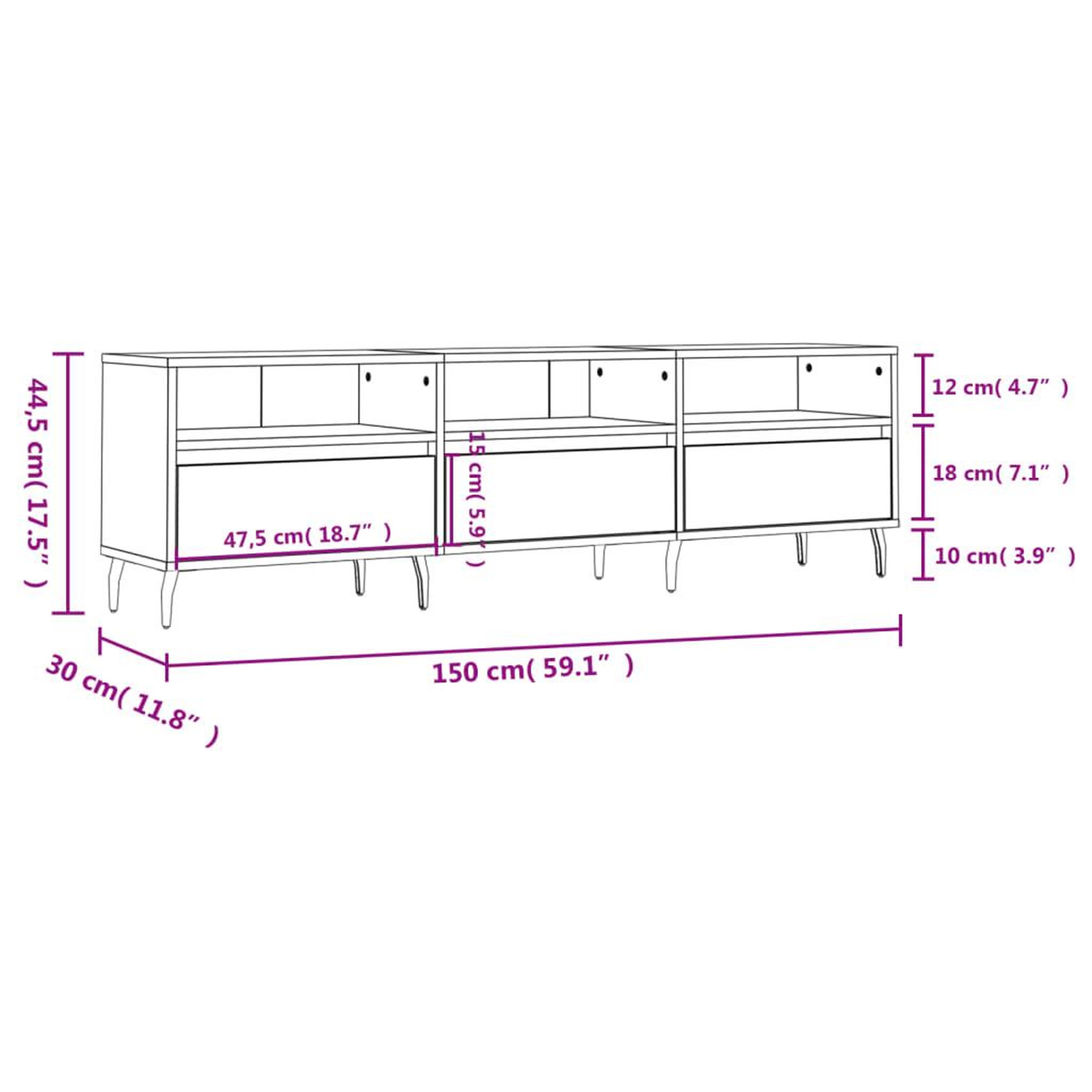Voir la diapositive 6 : VIDAXL Meuble TV chene sonoma 150x30x44,5 cm bois d'ingenierie