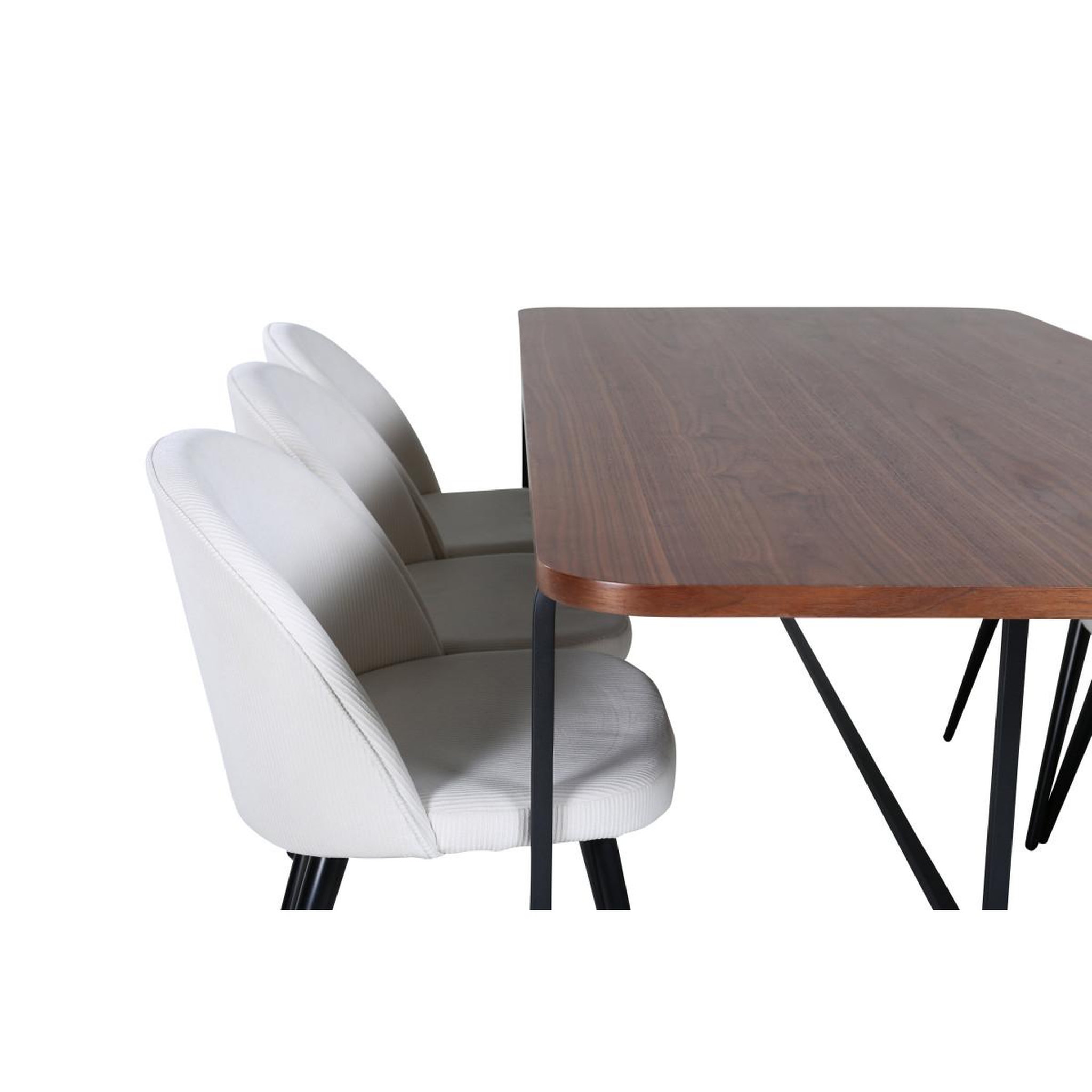 Voir la diapositive 4 : Paris Prix Ensemble table à manger & 6 chaises  uno & corduroy  200cm blanc crème & marron