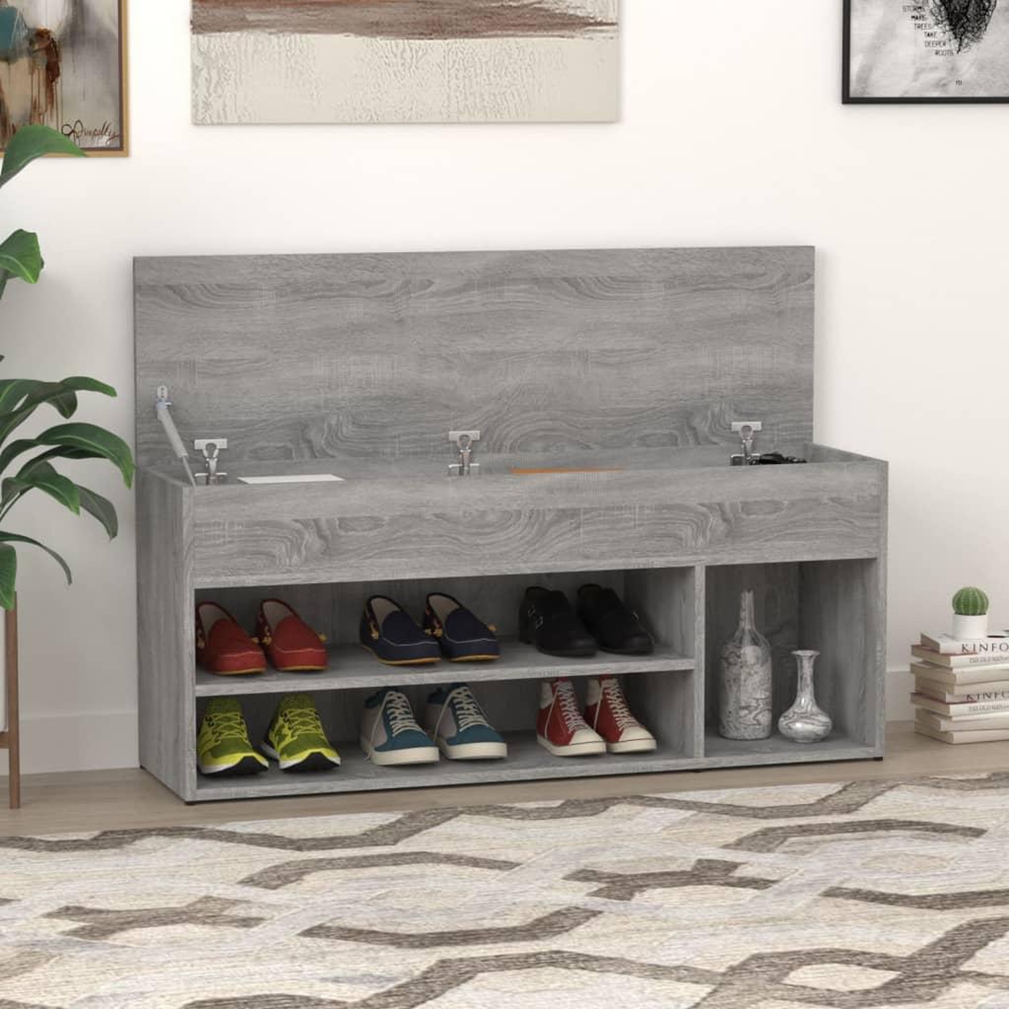 Voir la diapositive 1 : VIDAXL Banc a chaussures Sonoma gris 105x30x45 cm Bois d'ingenierie