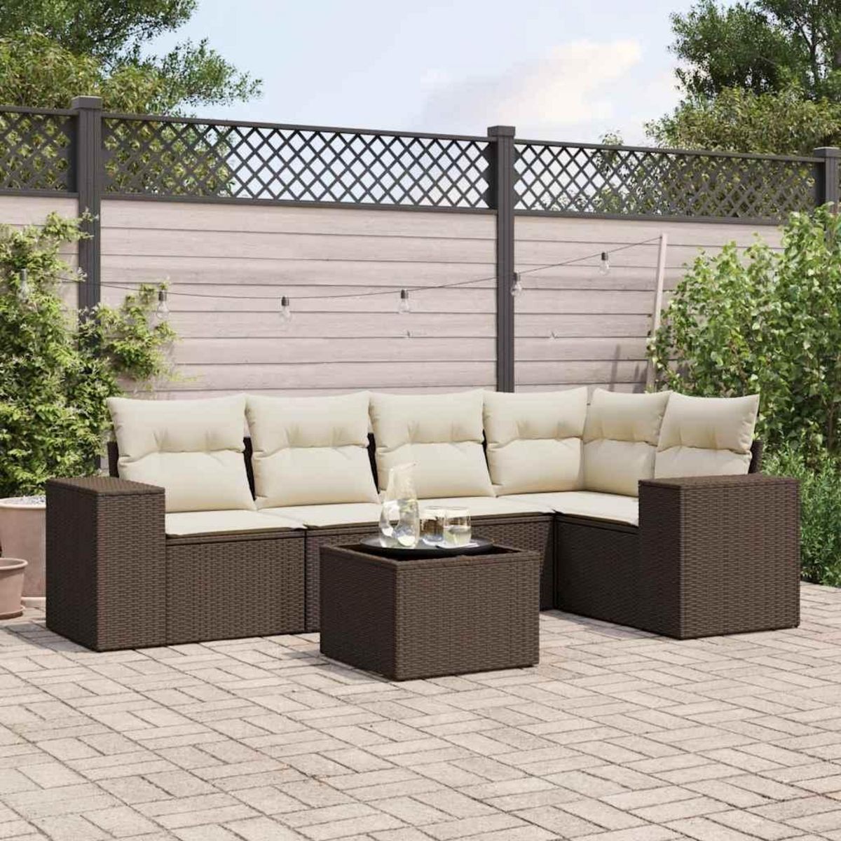 VIDAXL Salon de jardin avec coussins 6 pcs marron resine tressee