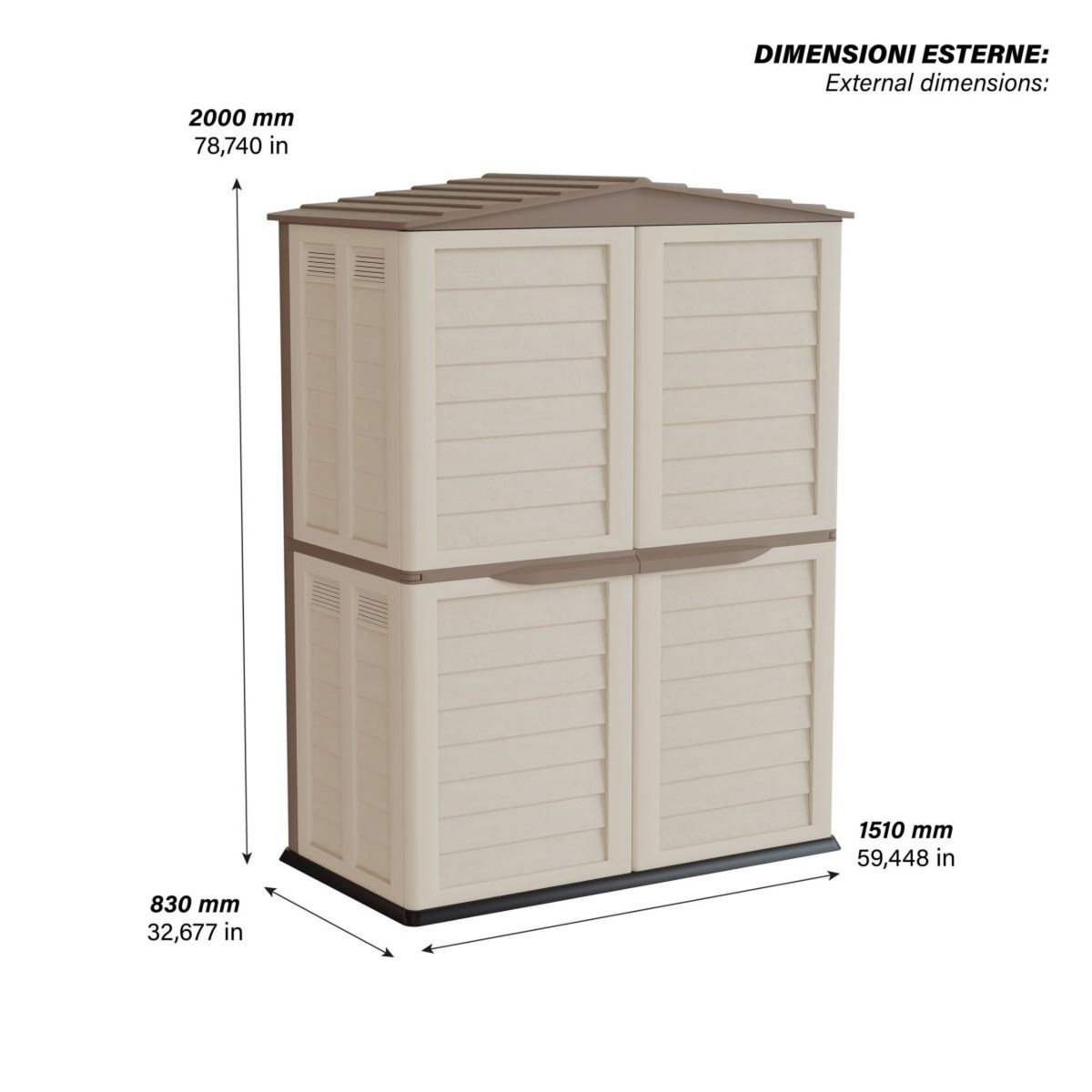 INTEC Abri de jardin Extérieur 2 portes Beige 151 x 83 x H200cm Cabanon de jardin avec plancher intégré INTEC