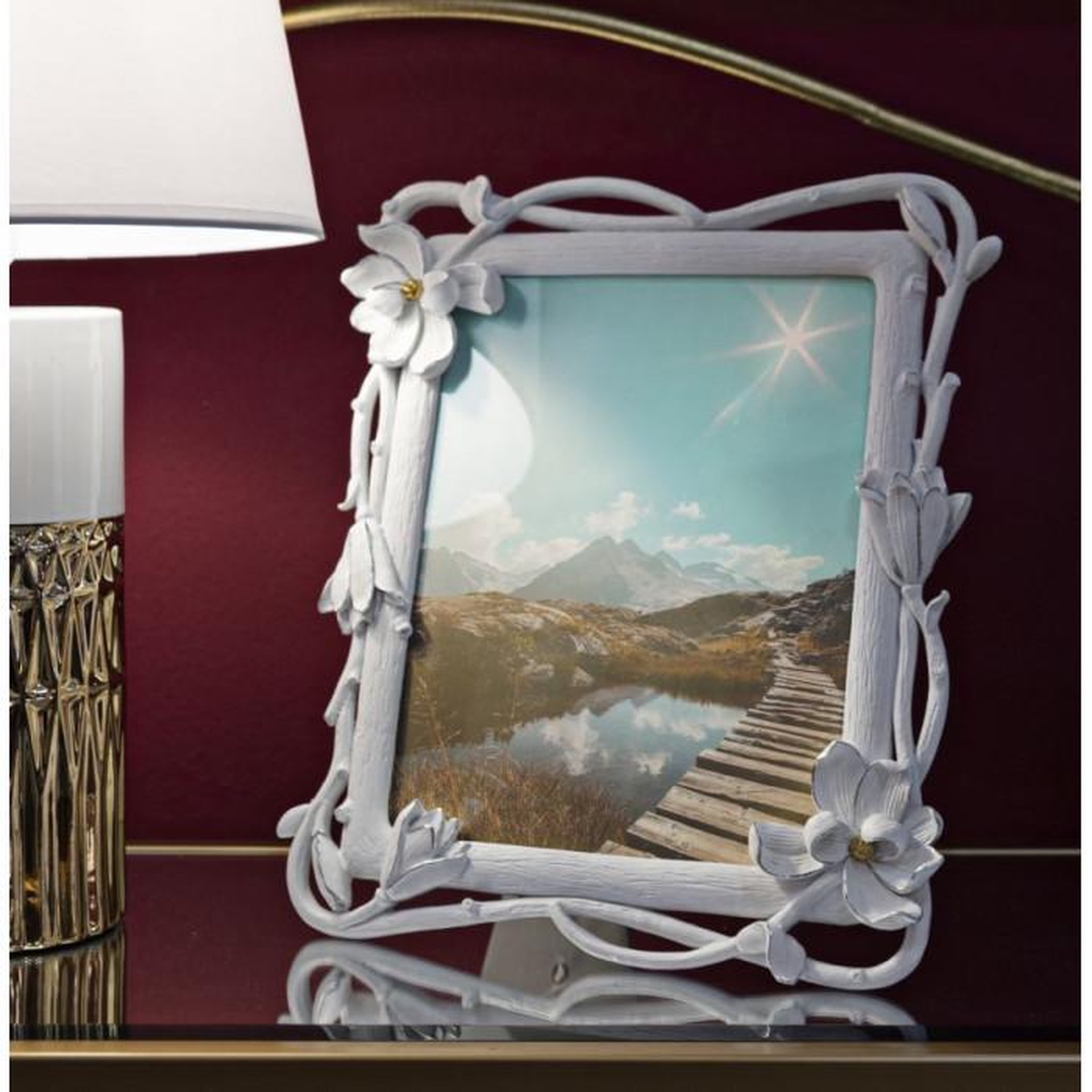 Voir la diapositive 5 : Paris Prix Cadre Photo Déco Fleurs  Magnolia  20x25cm Blanc