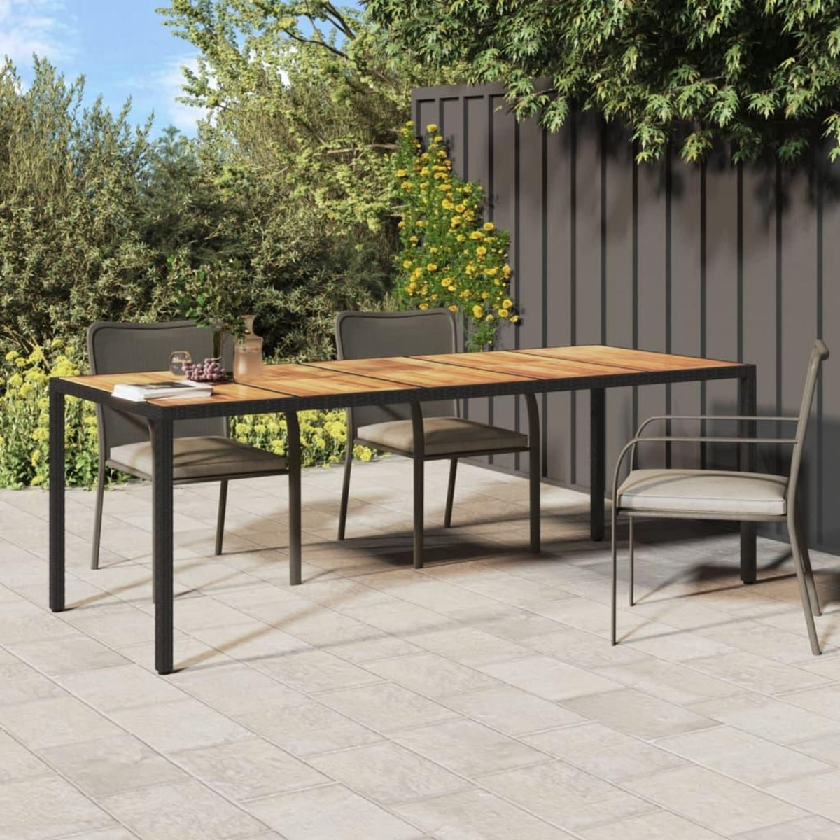 VIDAXL Table de jardin Noir 250x100x75 cm Resine tressee