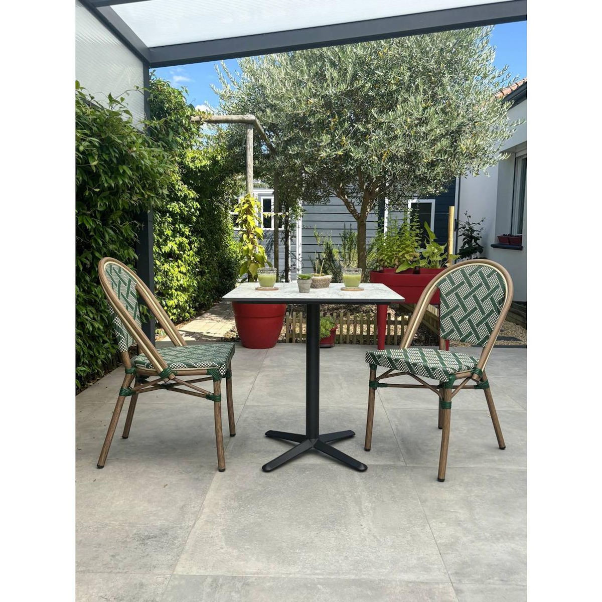 Paris Prix Ensemble Table de Jardin & 2 Chaises  Bistro  70cm Vert