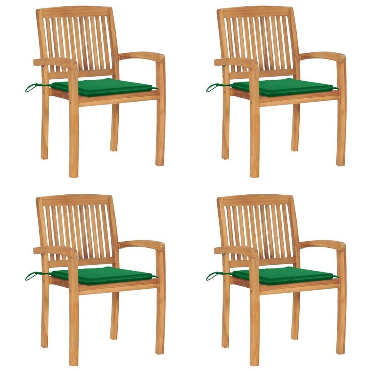 VIDAXL Chaises de jardin empilables avec coussins 4 pcs Teck solide