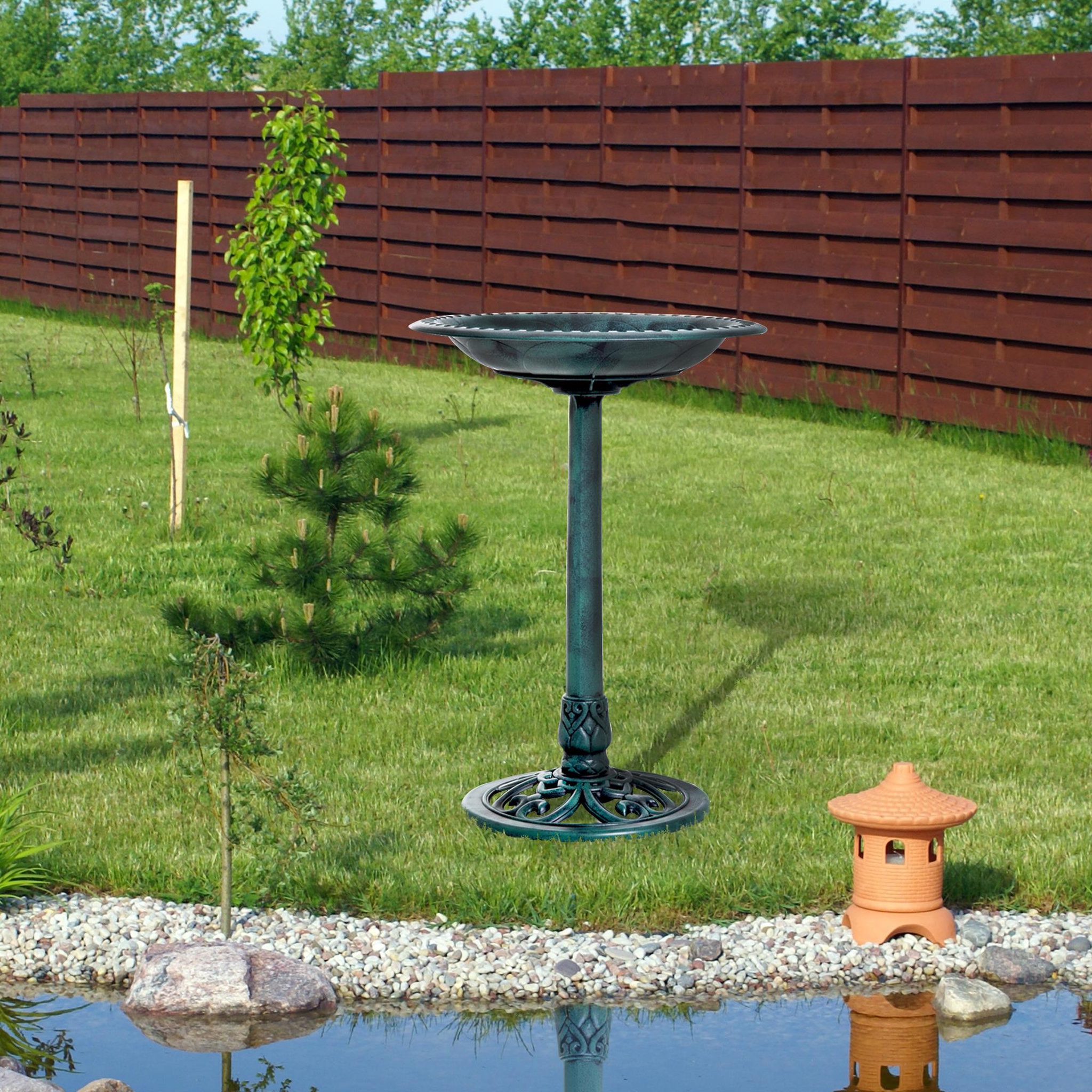 Voir la diapositive 2 : OUTSUNNY Bain d'oiseaux abreuvoir pour oiseaux plateau dia. 50 cm PP bleu effet antique