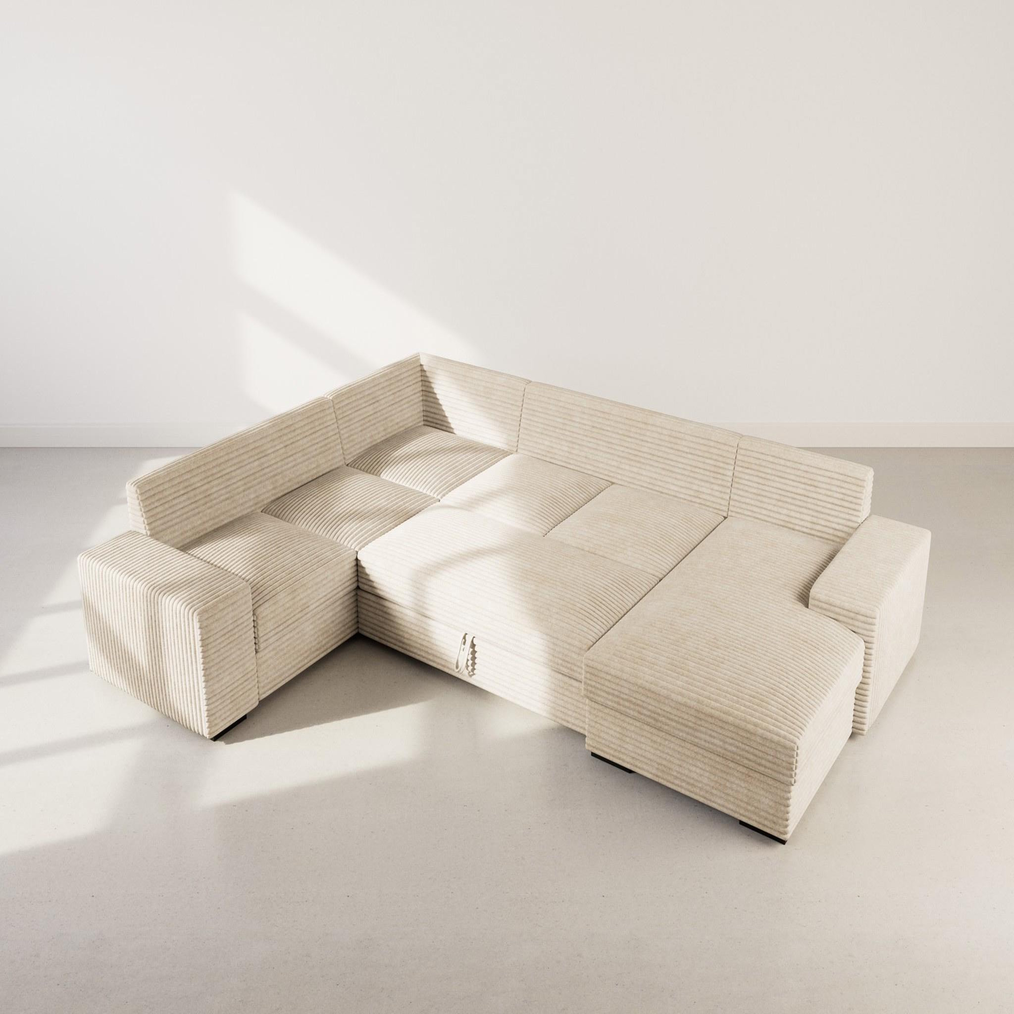 Voir la diapositive 3 : BEST MOBILIER Lorie - canapé panoramique d'angle gauche 7 places convertible en velours côtelé grosse côte avec coffre