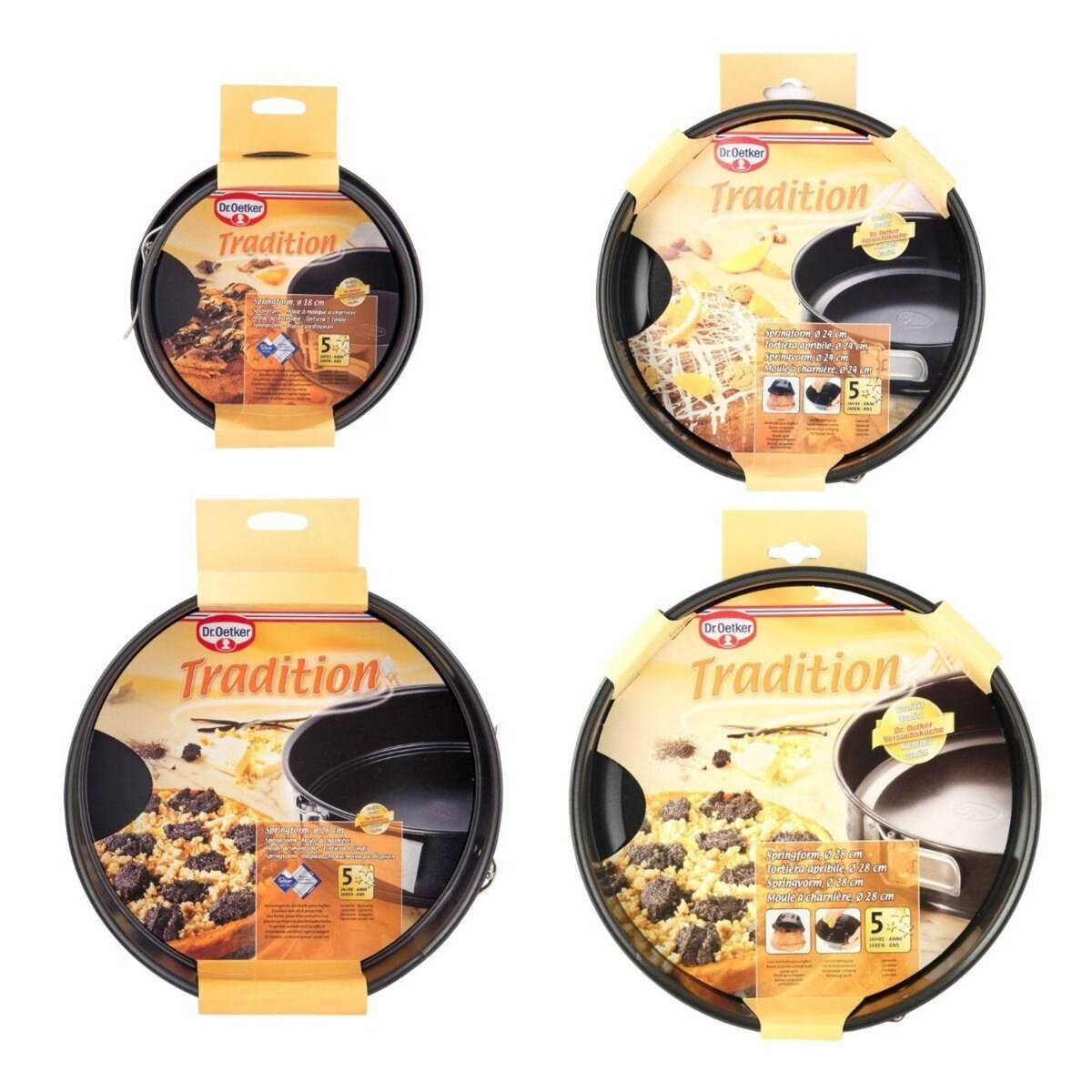 DR.OETKER Set de 4 moules à manqué à charnière 18 cm + 24 cm + 26 cm + 28 cm Dr.Oetker Tradition