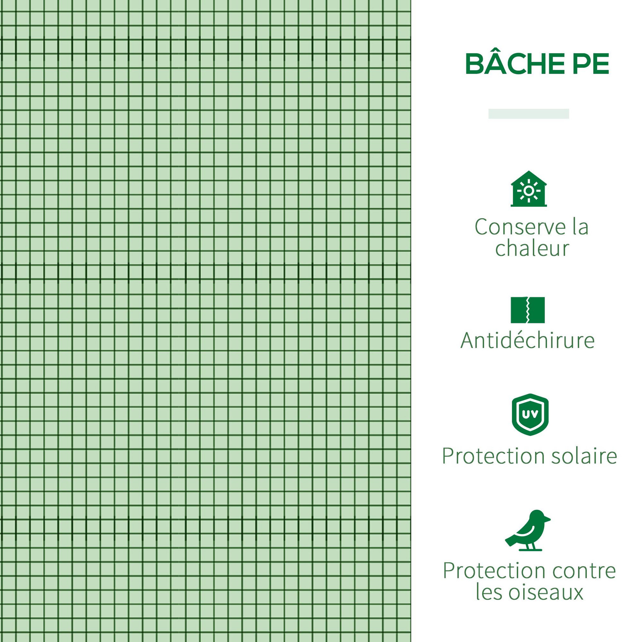 Voir la diapositive 4 : OUTSUNNY Mini serre de jardin serre à tomates 2,95l x 1l x 0,8h m acier pe haute densité 140 g/m² anti-uv 3 fenêtres zip enroulables vert