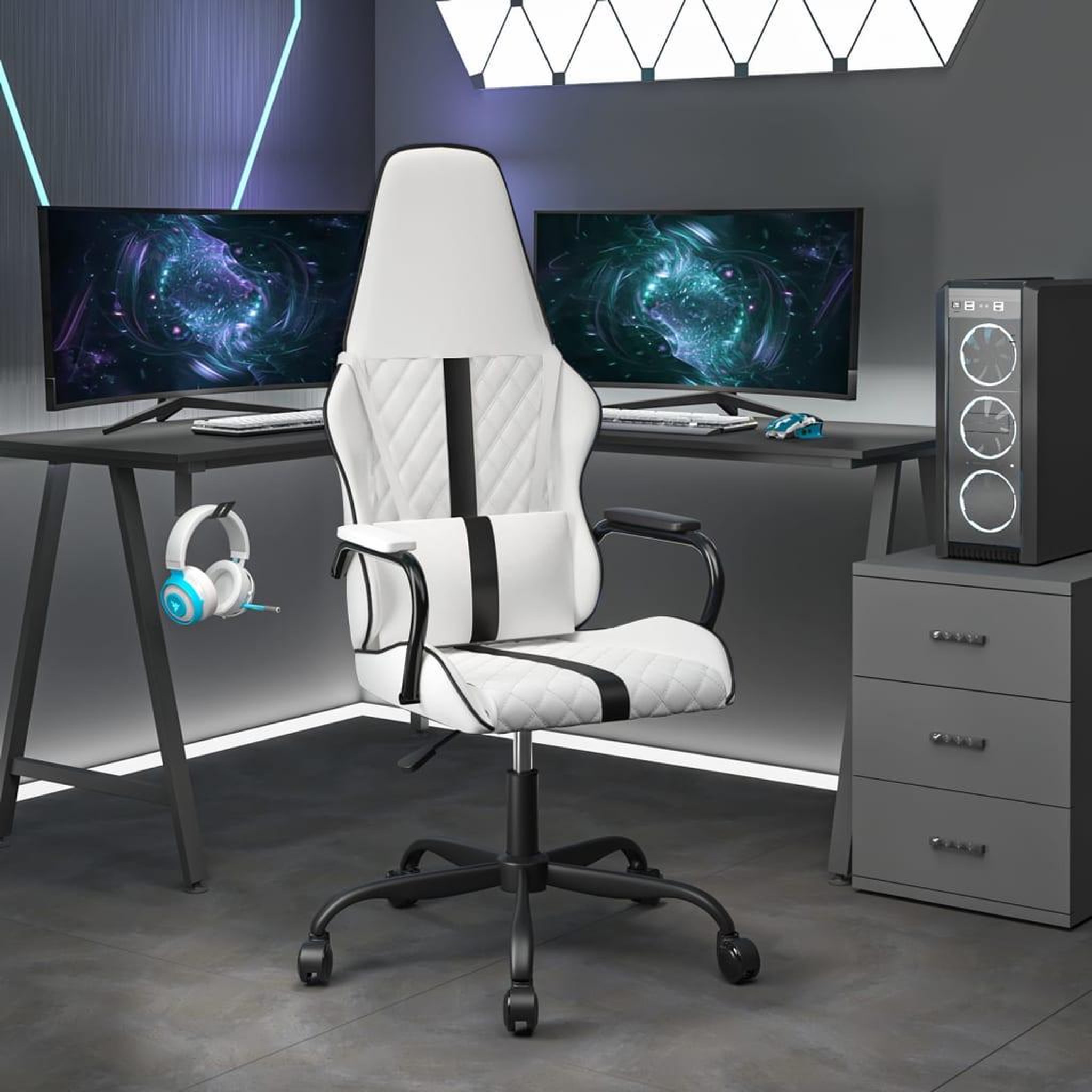 VIDAXL Chaise de jeu Blanc et noir Similicuir