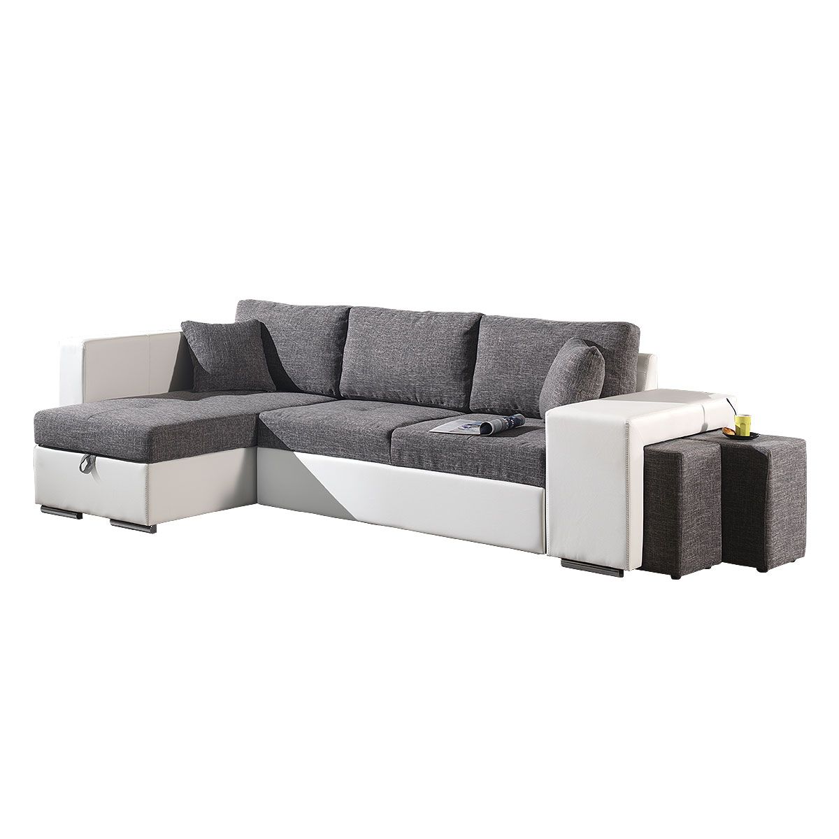 Canapé d'angle gauche convertible + 2 poufs RIGA