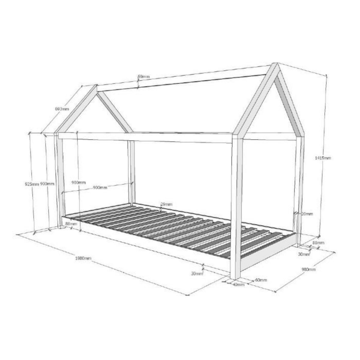 Paris Prix Lit Enfant & Matelas  Cabane  90x200cm Naturel