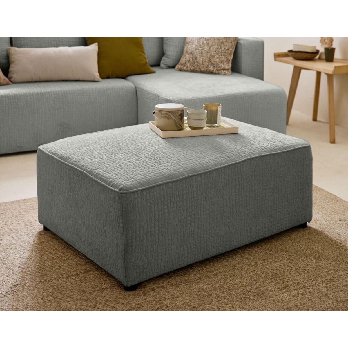 BEST MOBILIER Topaze - pouf - en tissu velours relief