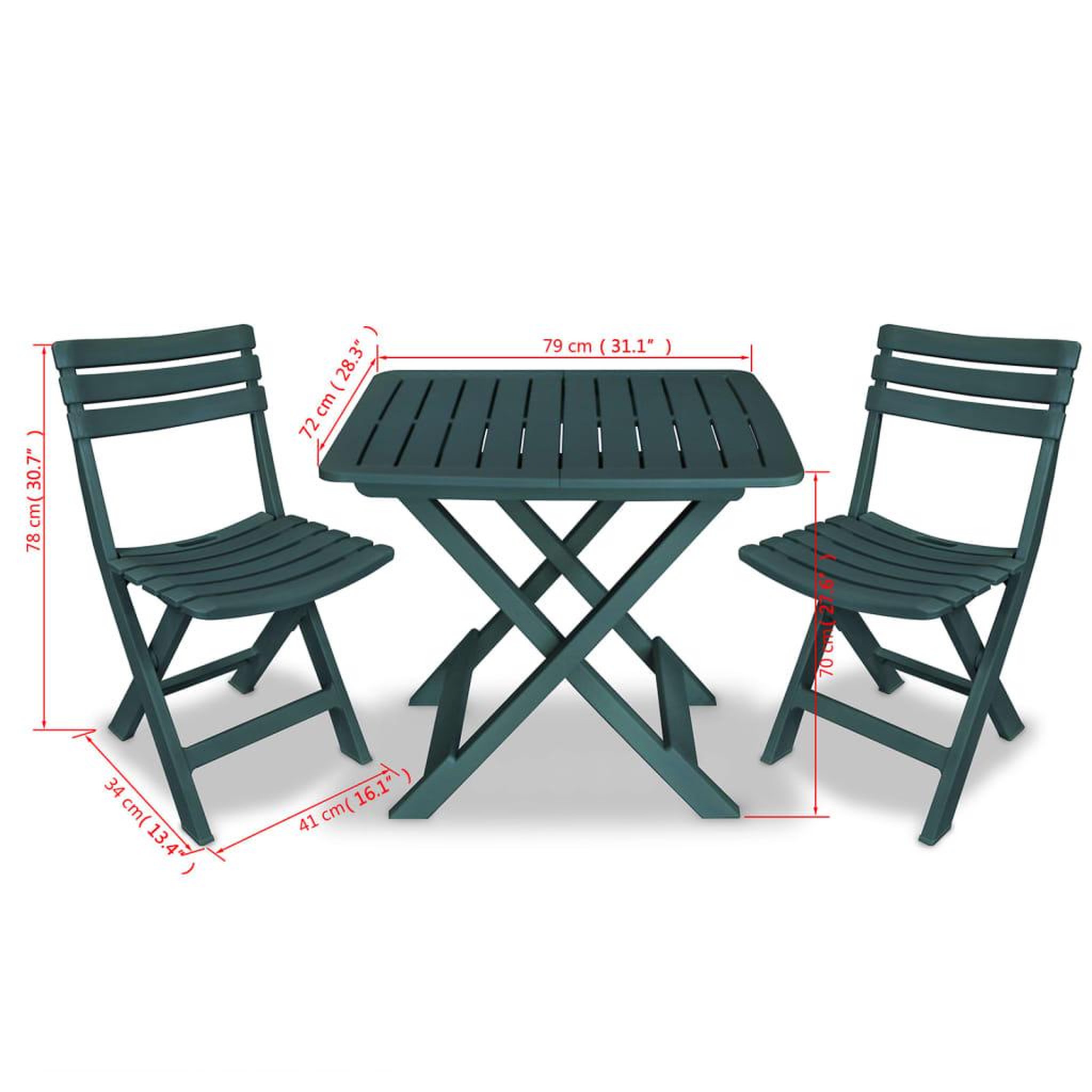 Voir la diapositive 6 : VIDAXL Ensemble de bistro pliable 3 pcs Plastique Vert