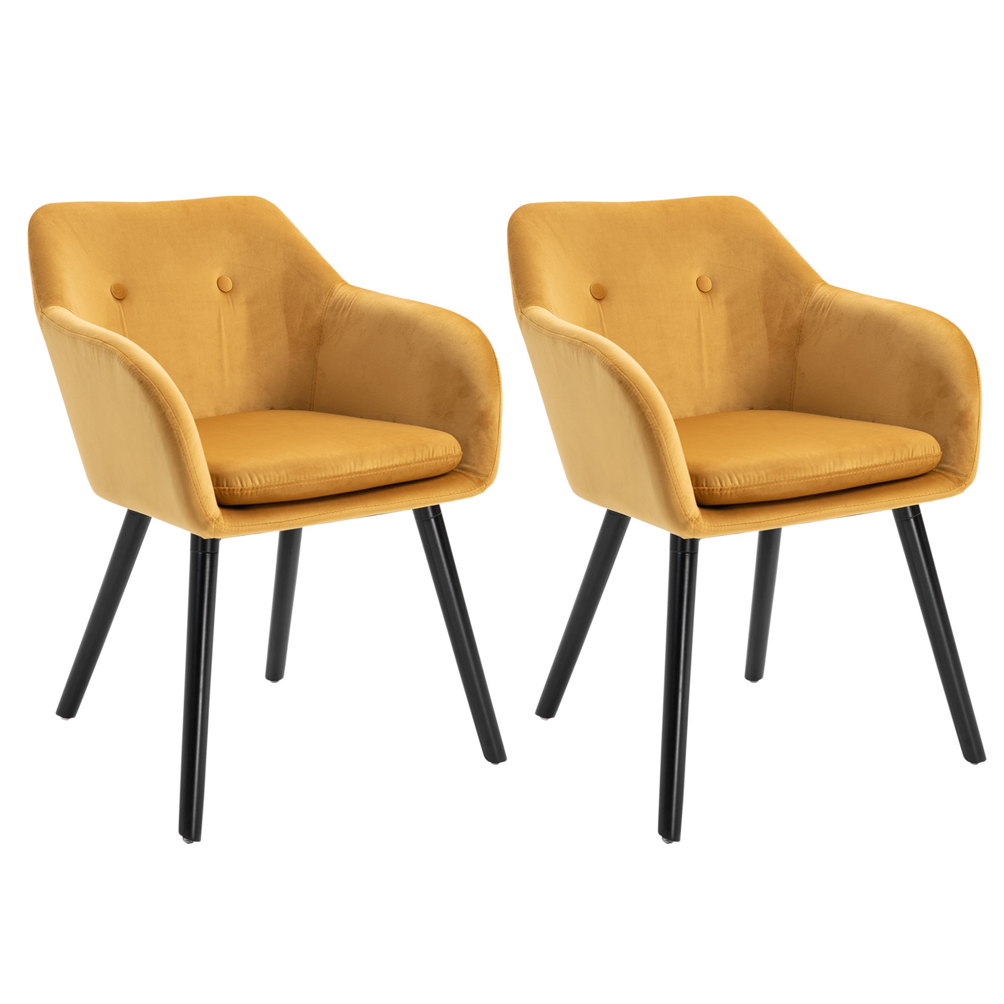 Voir la diapositive 1 : HOMCOM Chaises de visiteur design scandinave - lot de 2 chaises - pieds effilés bois noir - assise dossier accoudoirs ergonomiques velours moutarde