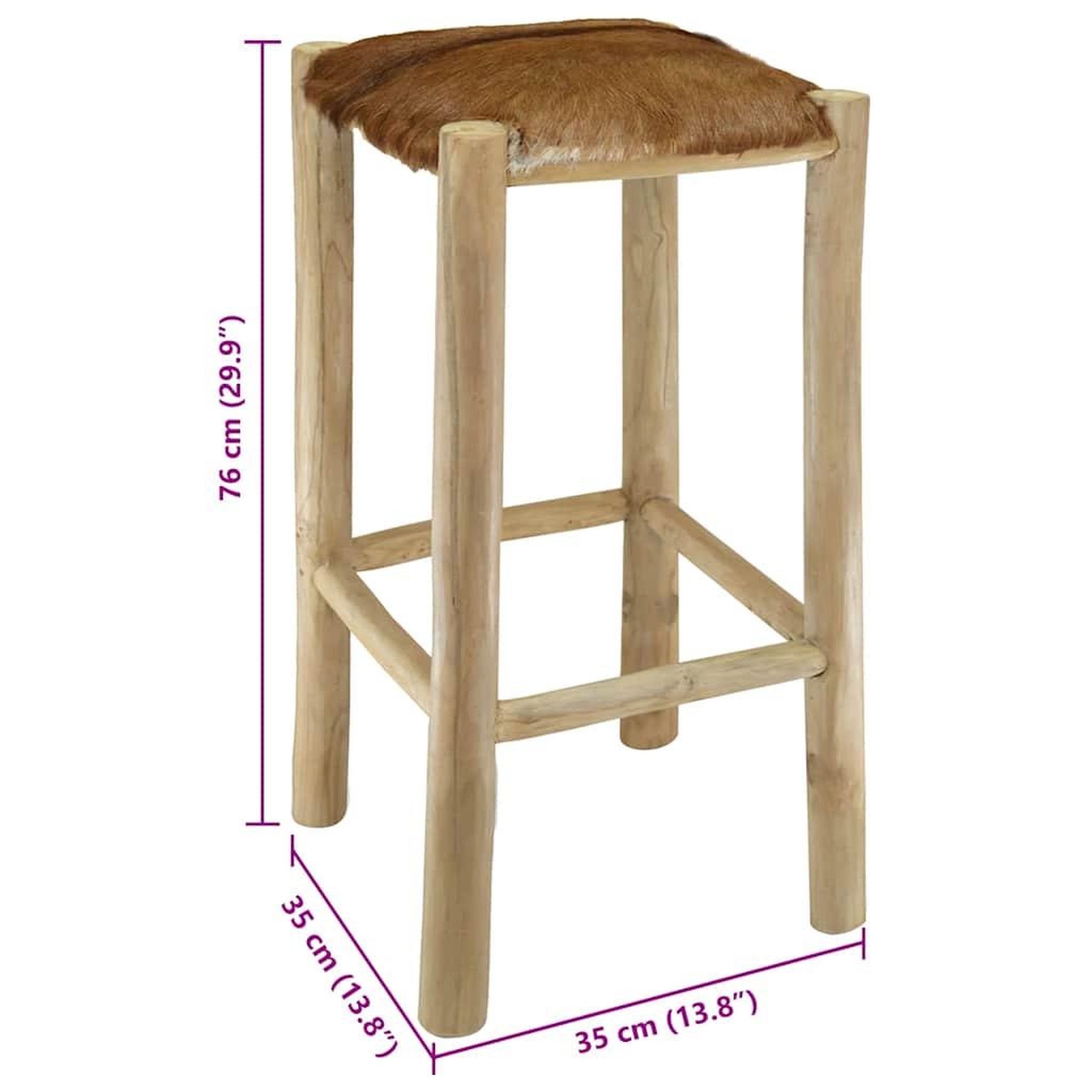 Voir la diapositive 6 : VIDAXL Tabouret de bar cuir de chevre et bois de teck solide