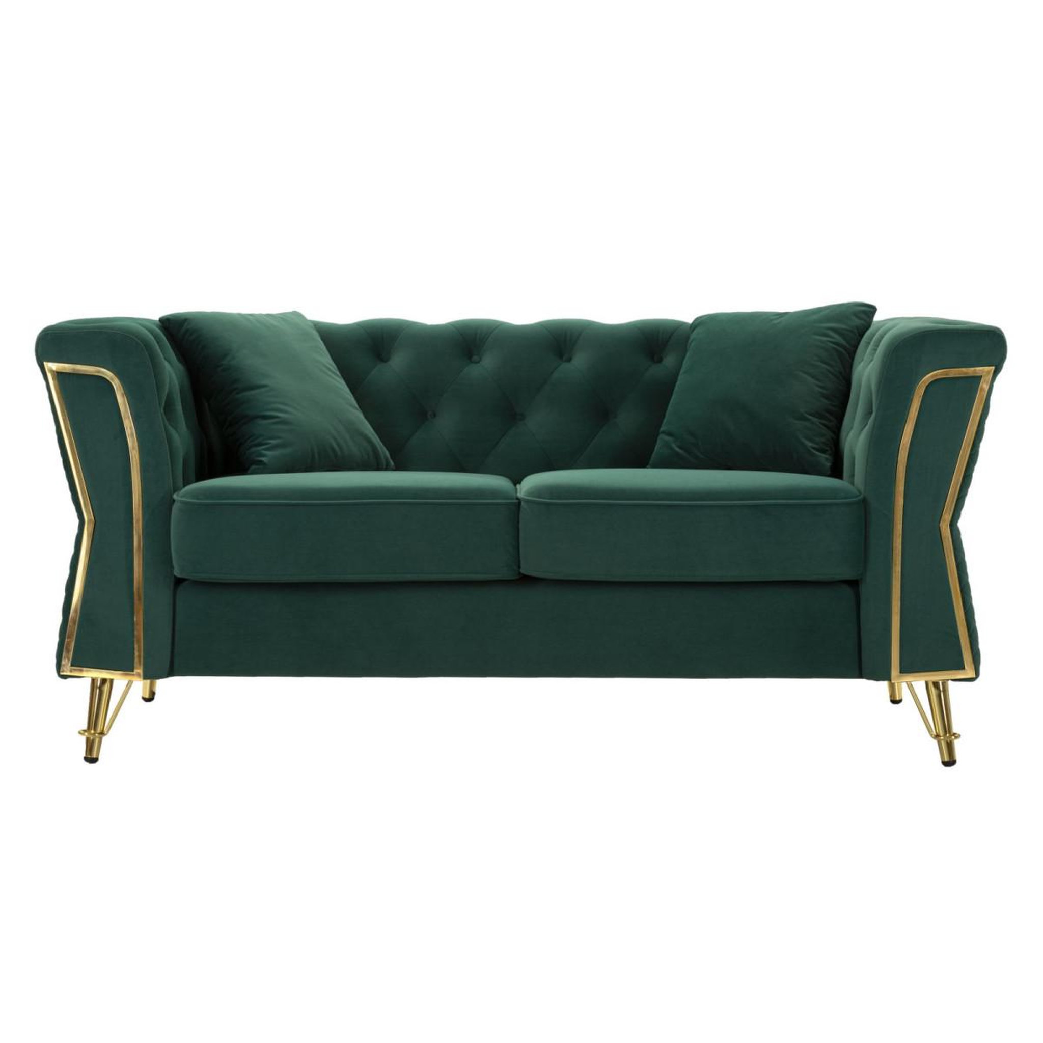 Voir la diapositive 2 : Paris Prix Canapé 2 places en velours capitonné  emy  162cm vert