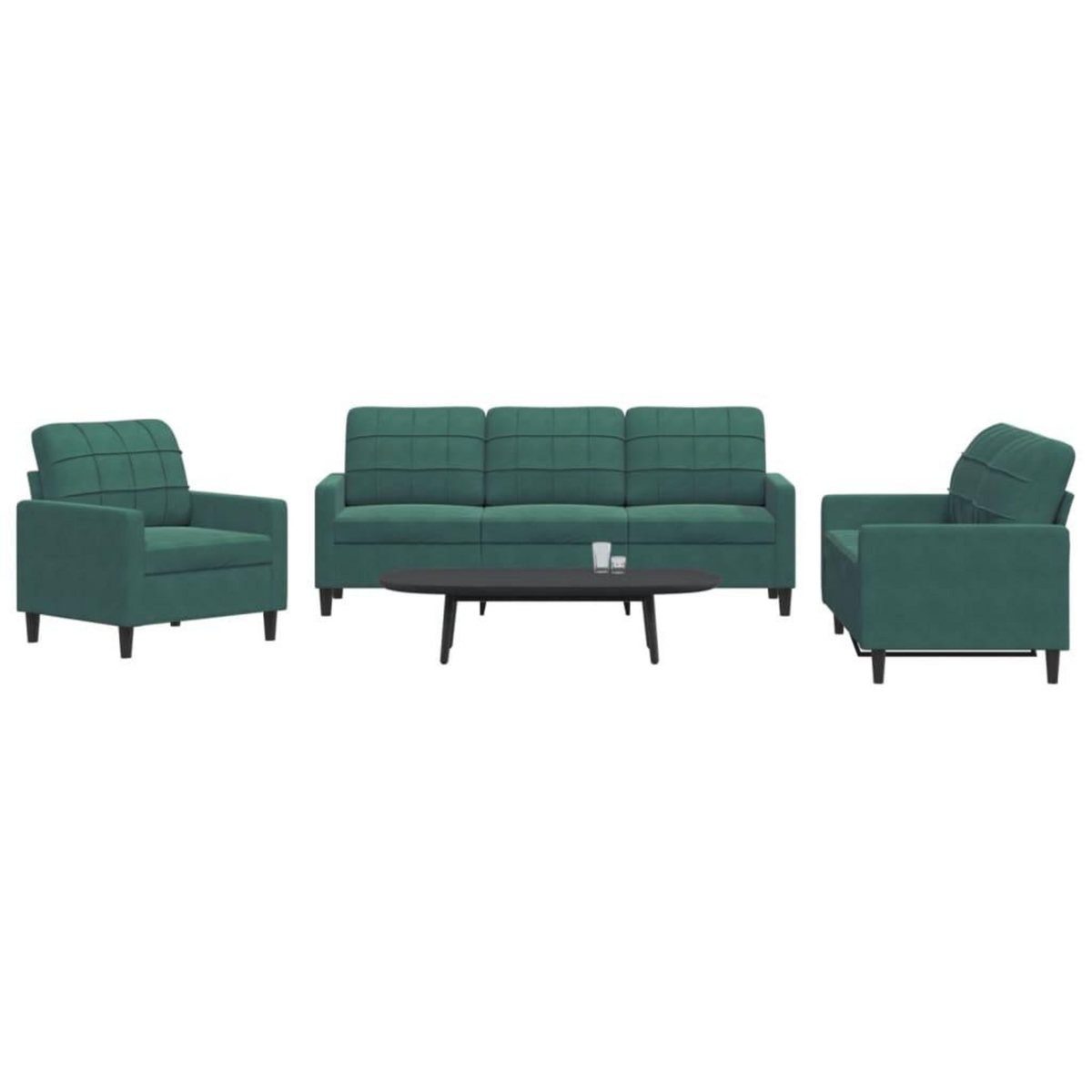 VIDAXL Ensemble de canapes 3 pcs avec coussins Vert fonce Velours
