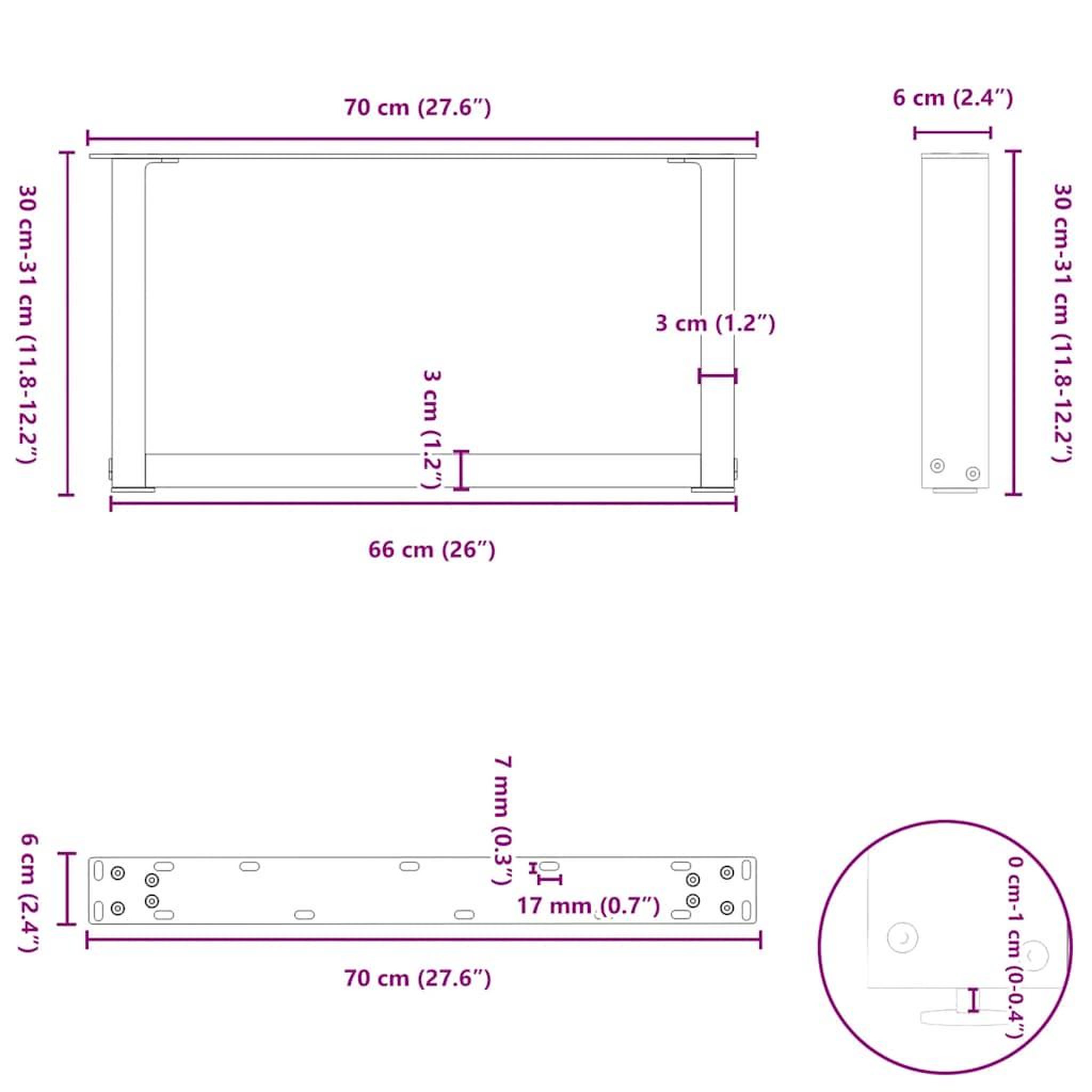 Voir la diapositive 6 : VIDAXL Pieds de table basse forme de U 2 pcs noir 70x(30-31) cm acier