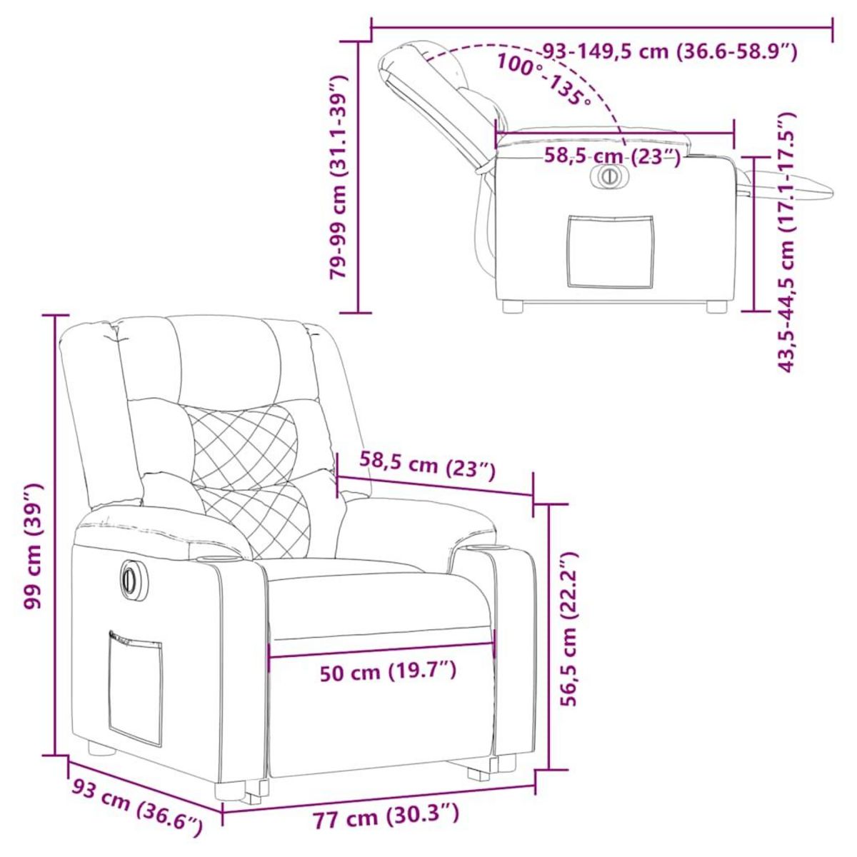 VIDAXL Fauteuil inclinable electrique marron tissu