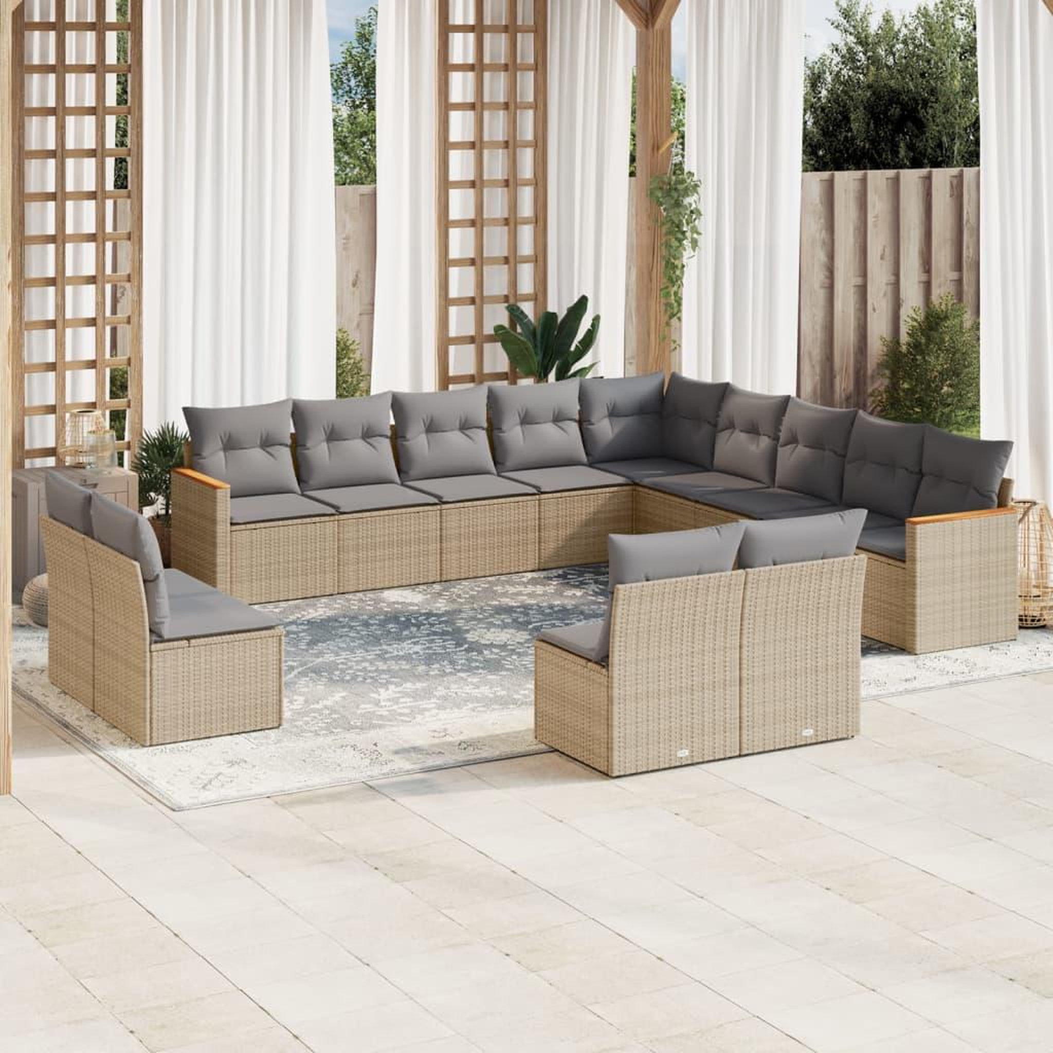 VIDAXL Salon de jardin avec coussins 13 pcs beige resine tressee