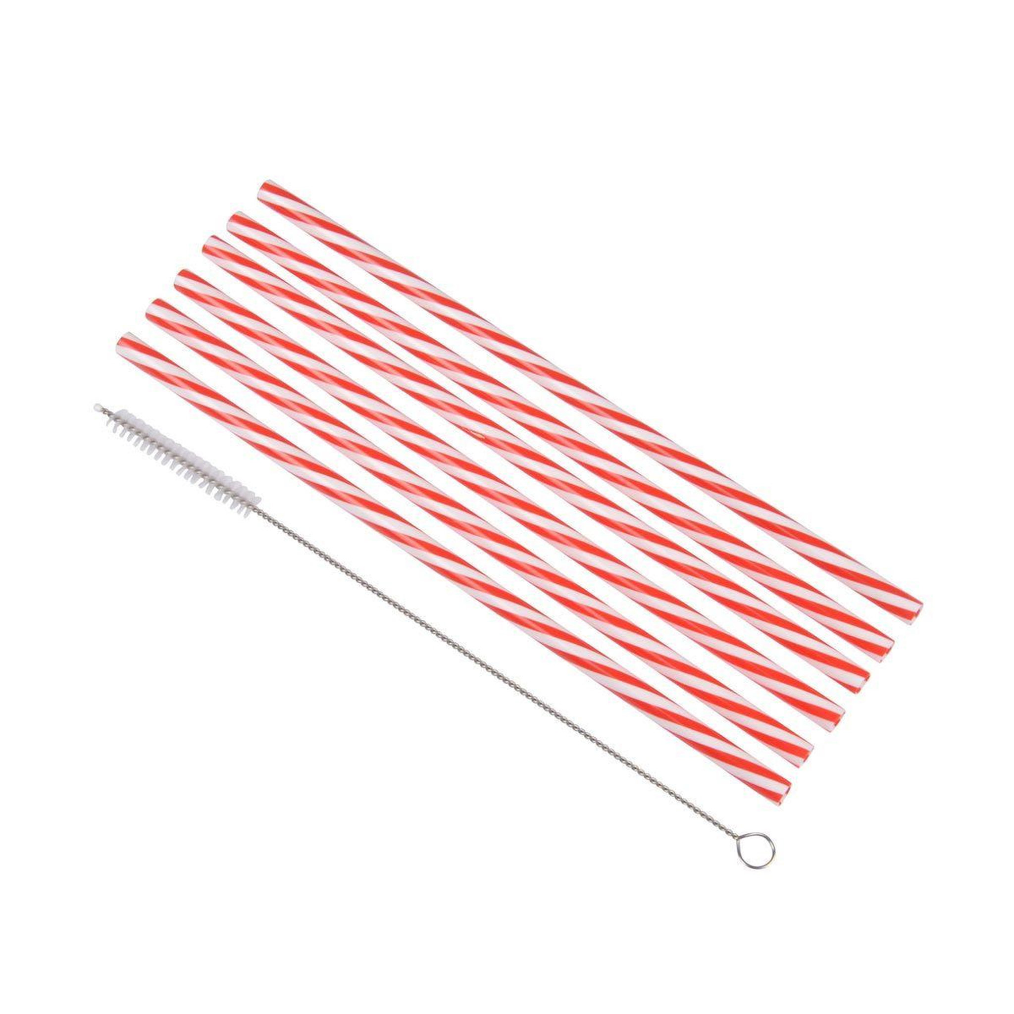 Voir la diapositive 1 : HOMEA Lot de 6 pailles & brosse  réutilisables  23cm rouge