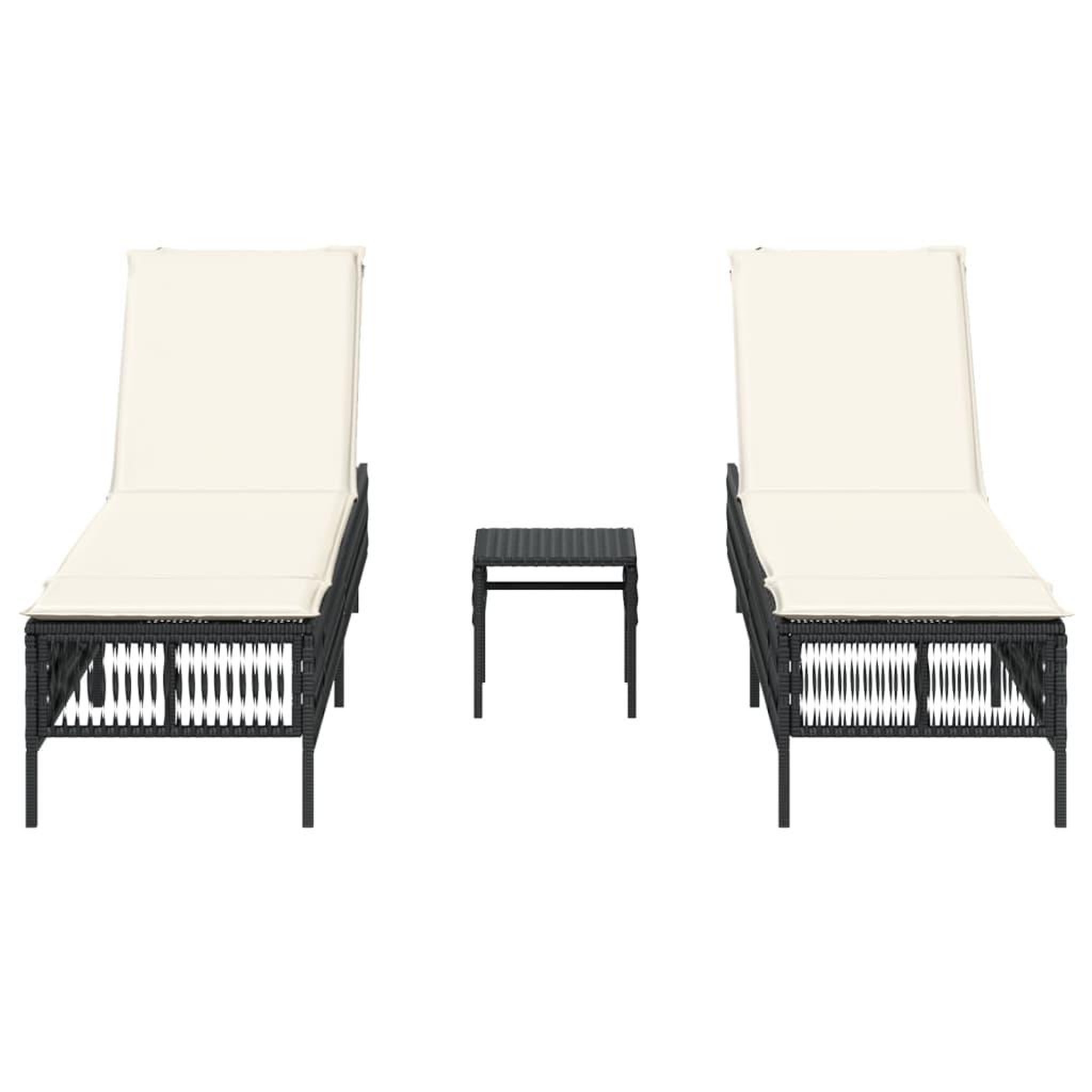 Voir la diapositive 4 : VIDAXL Chaises longues lot de 2 avec table noir resine tressee