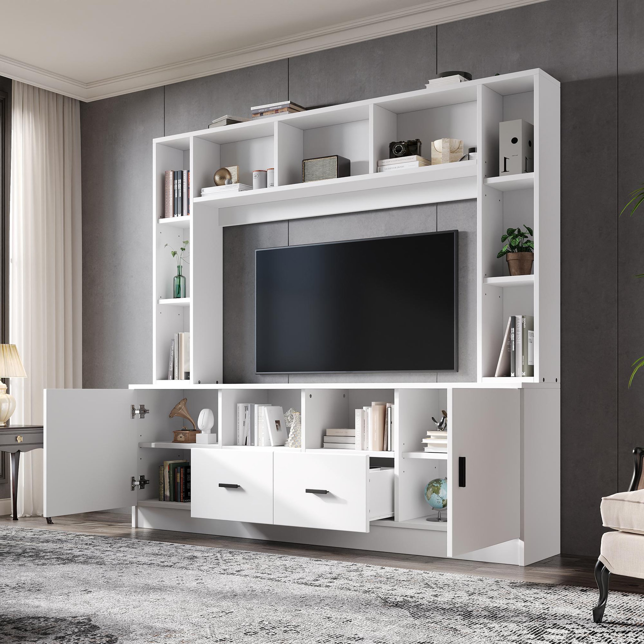 Voir la diapositive 5 : MERAX Meuble tv blanc 180 cm panneau de particules