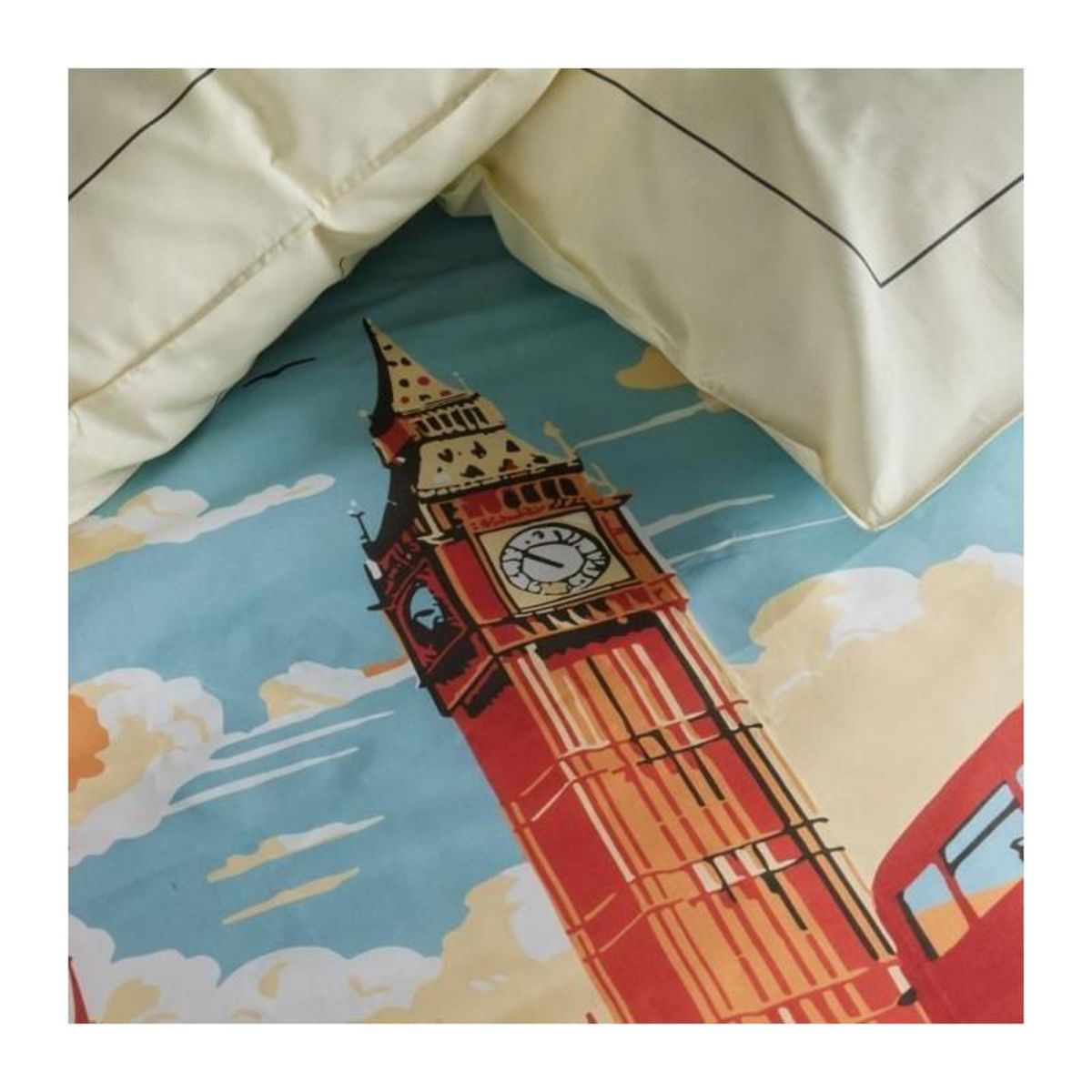 Today Parure de lit - TODAY - JAVA - 2 personnes - 240x220 cm - Coton - Imprimé London - Blanc cassé