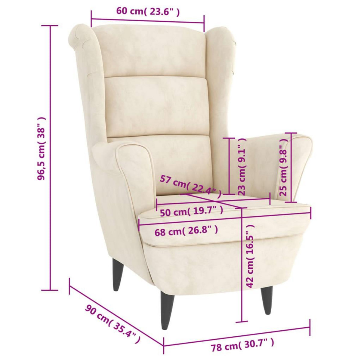 VIDAXL Fauteuil blanc creme velours