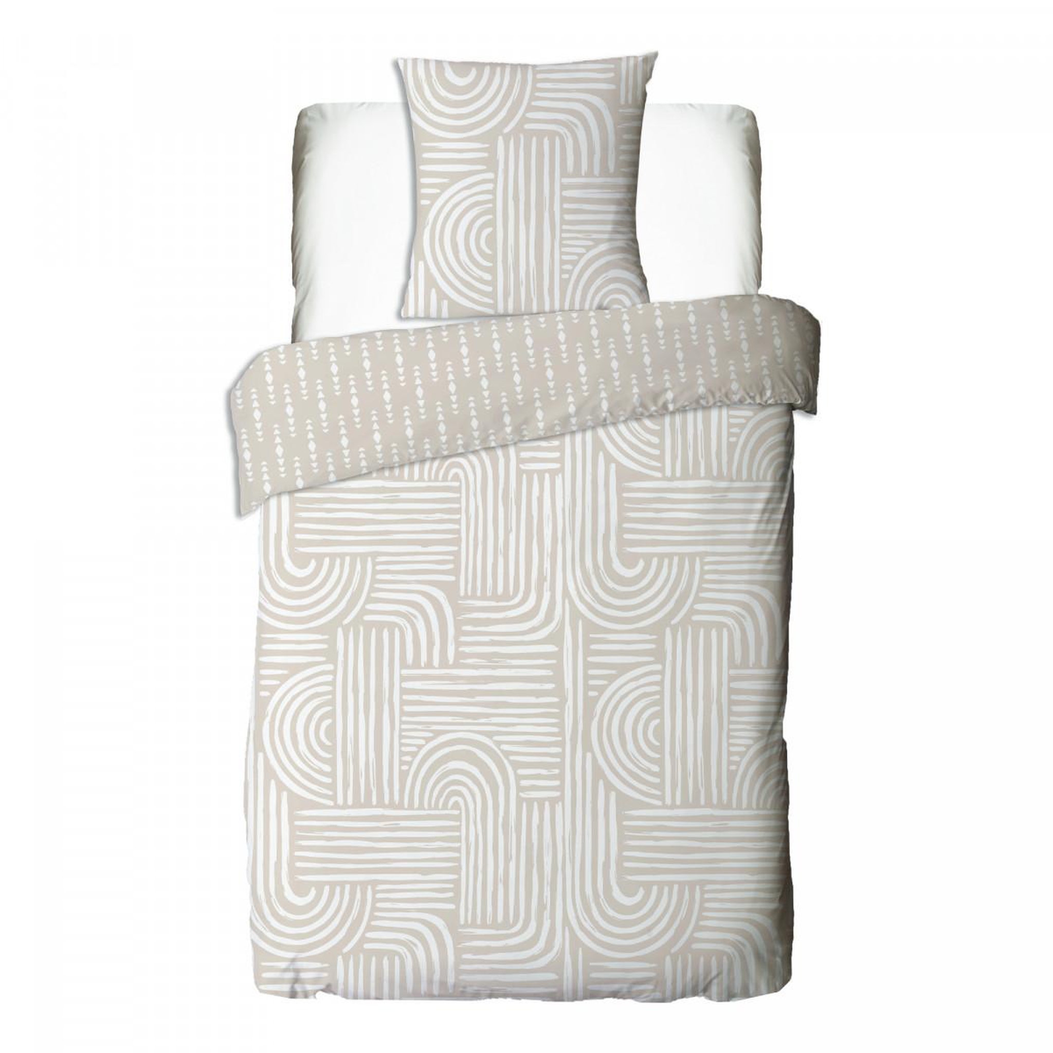 Voir la diapositive 4 : FUTURE HOME Parure de lit 1 personne en coton imprimé beige 140x200cm