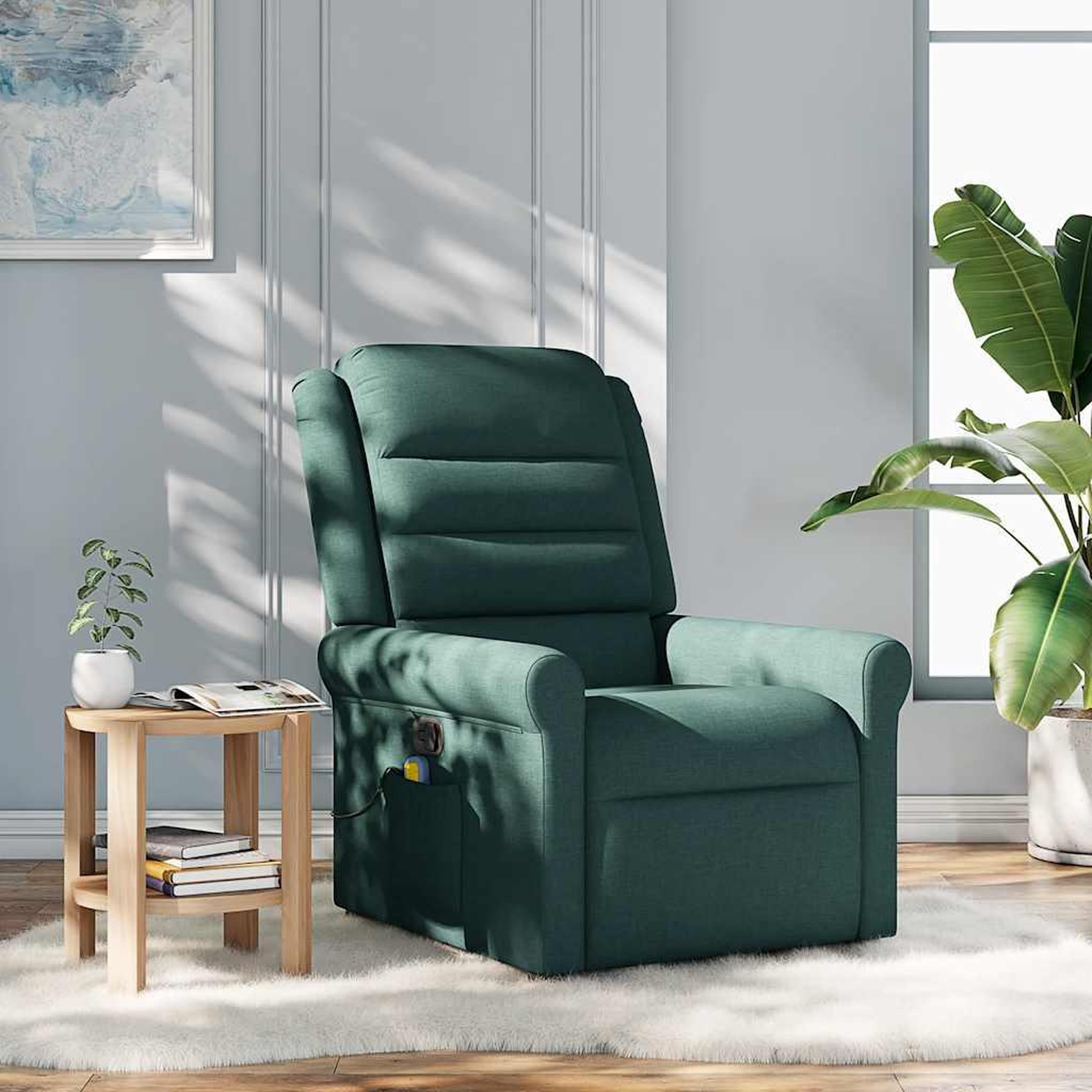 VIDAXL Fauteuil de massage inclinable Vert fonce Tissu
