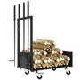 Voir la diapositive 1 : OUTSUNNY Serviteur de cheminée range-bûches chariot 3 en 1 - pelle, balai, tisonnier, pince - charge max. 60 Kg - métal noir
