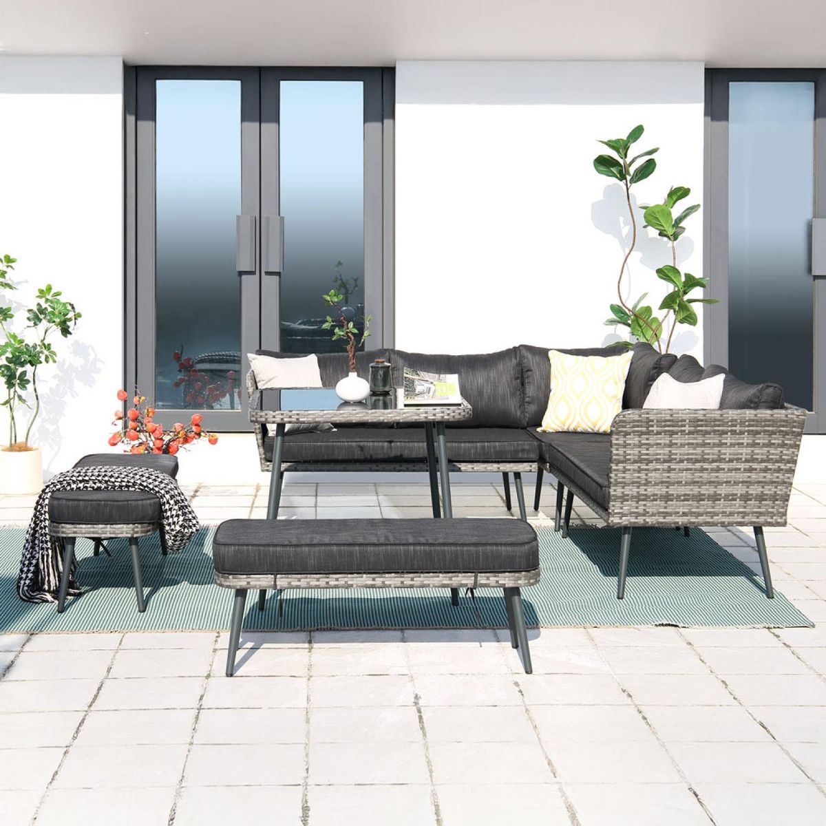 CONCEPT USINE salon de jardin 9 places résine tressée anthracite BARACOA