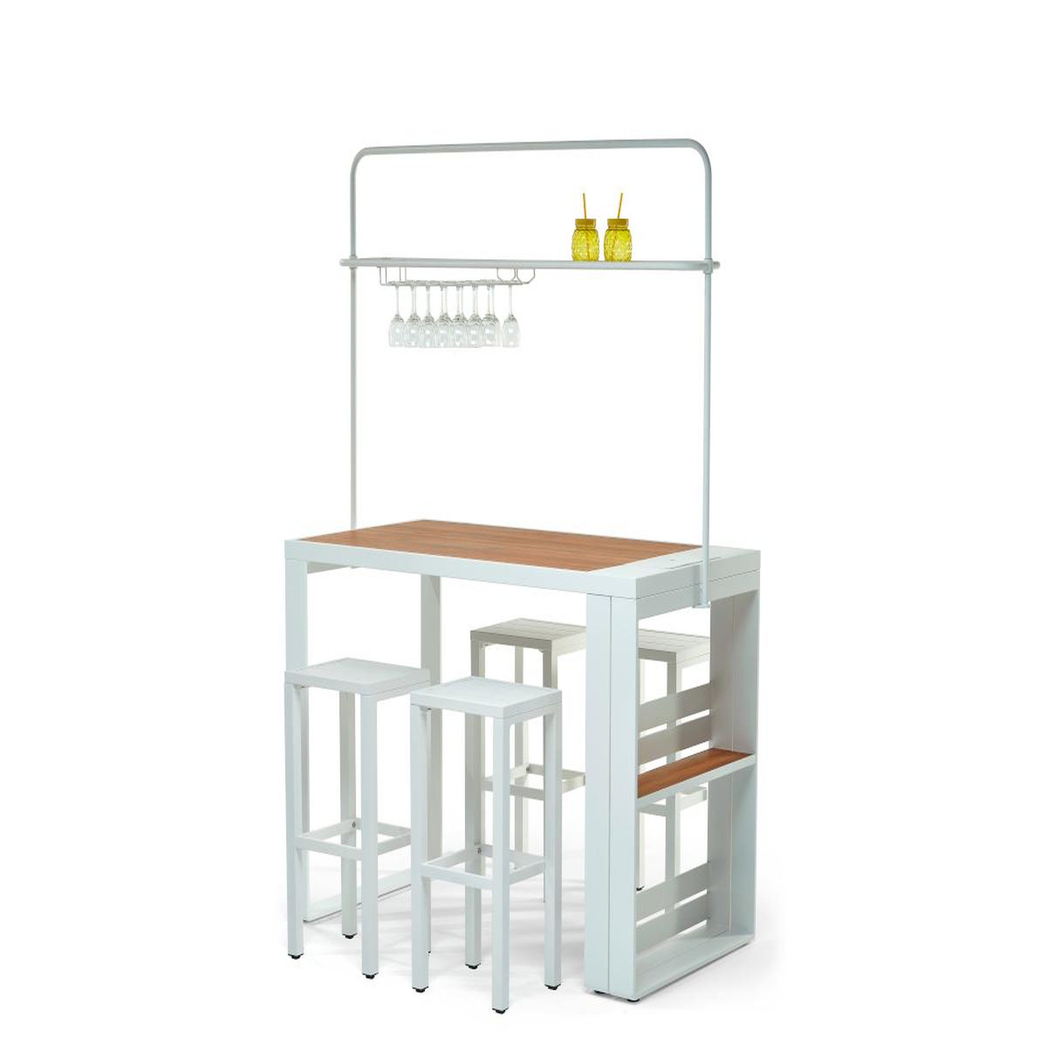 Jardiline Ensemble table de bar cannes + 4 tabourets empilables - jardiline