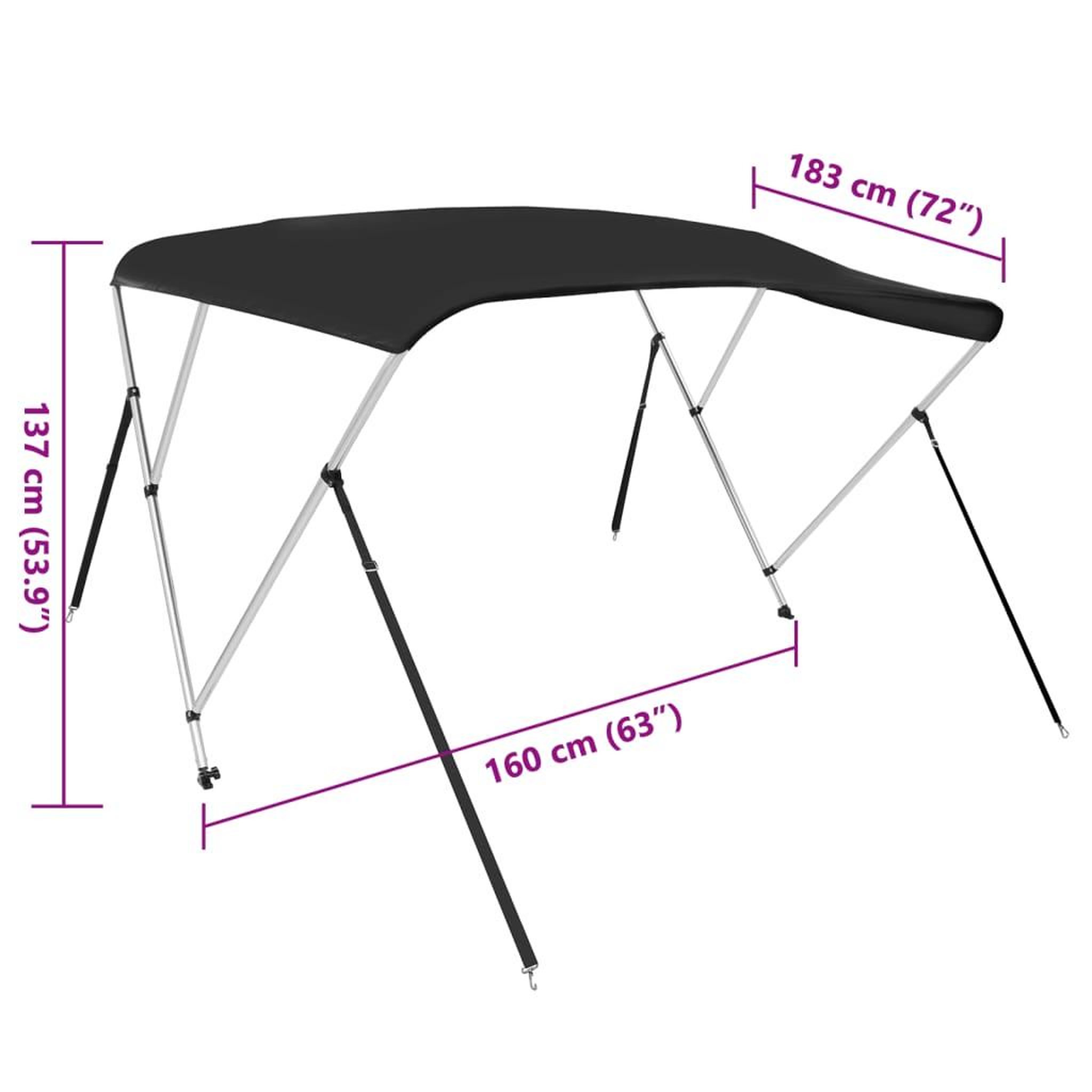 Voir la diapositive 6 : VIDAXL Auvent bimini a 3 arceaux noir 183x160x137 cm