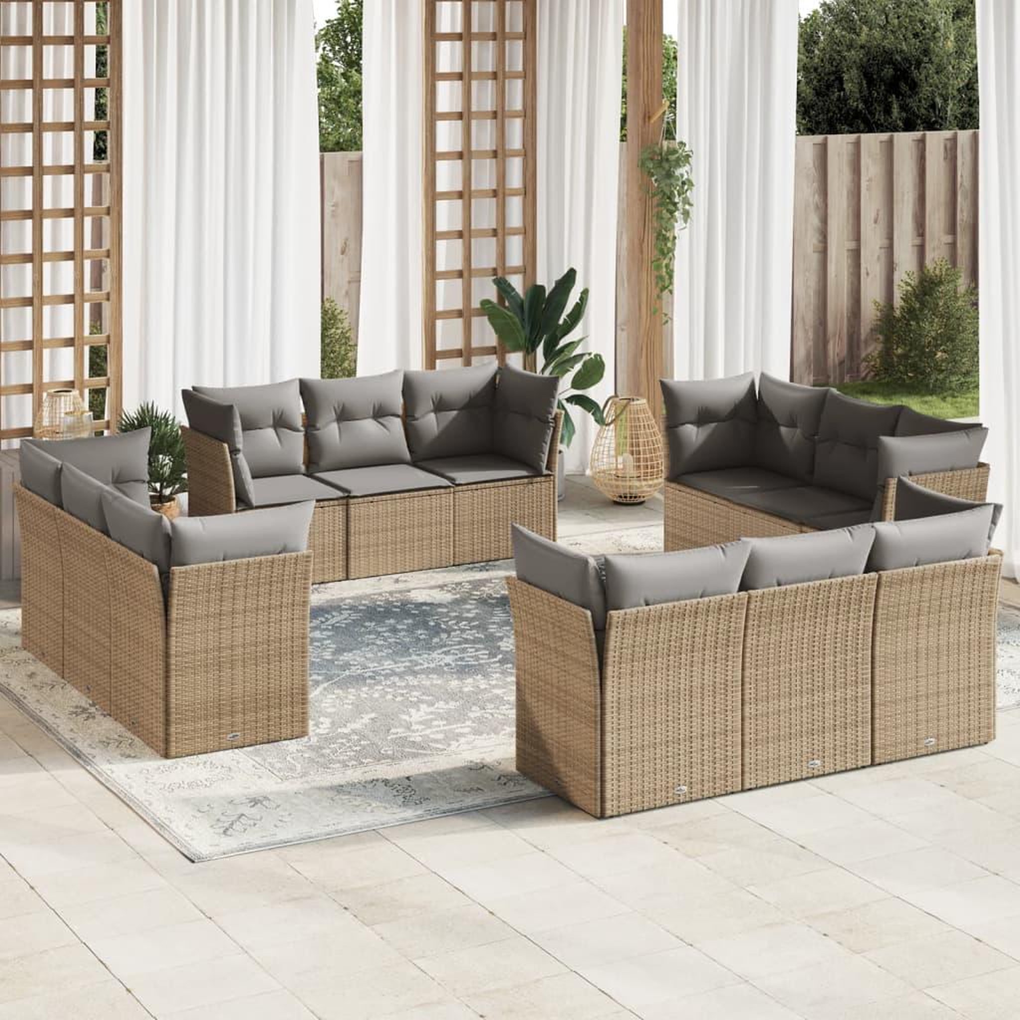 VIDAXL Salon de jardin avec coussins 12 pcs beige resine tressee