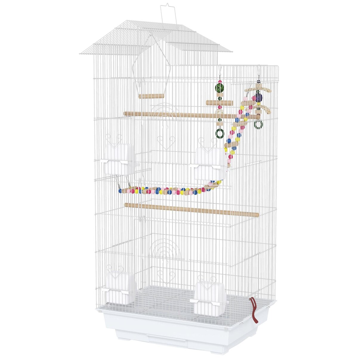 PAWHUT Cage à oiseaux volière 46 x 36 x 100 cm - 2 portes, 9 trappes, plateau déjection, nombreux accessoires